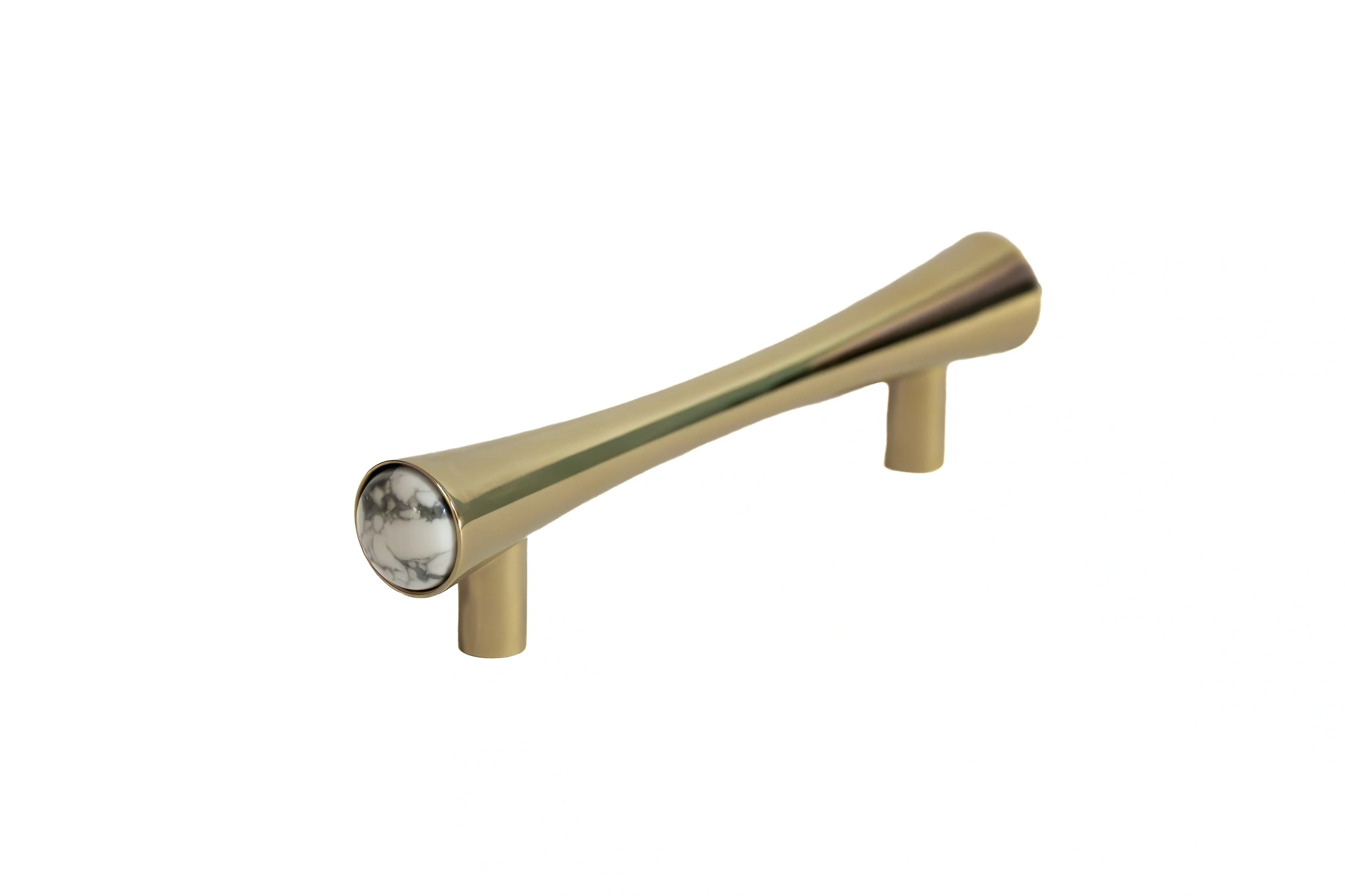Mantara Palazzo Handle M-0014 is a modern marble & brass handle in gold+white, ideal for kitchen & dresser drawers.