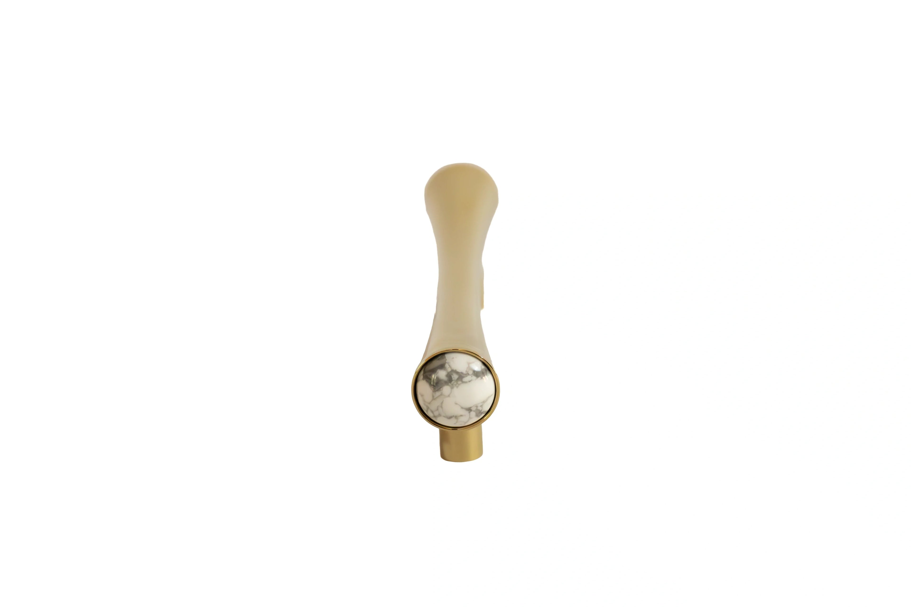 Mantara Palazzo Handle M-0014 is a modern marble & brass handle in gold+white, ideal for kitchen & dresser drawers.