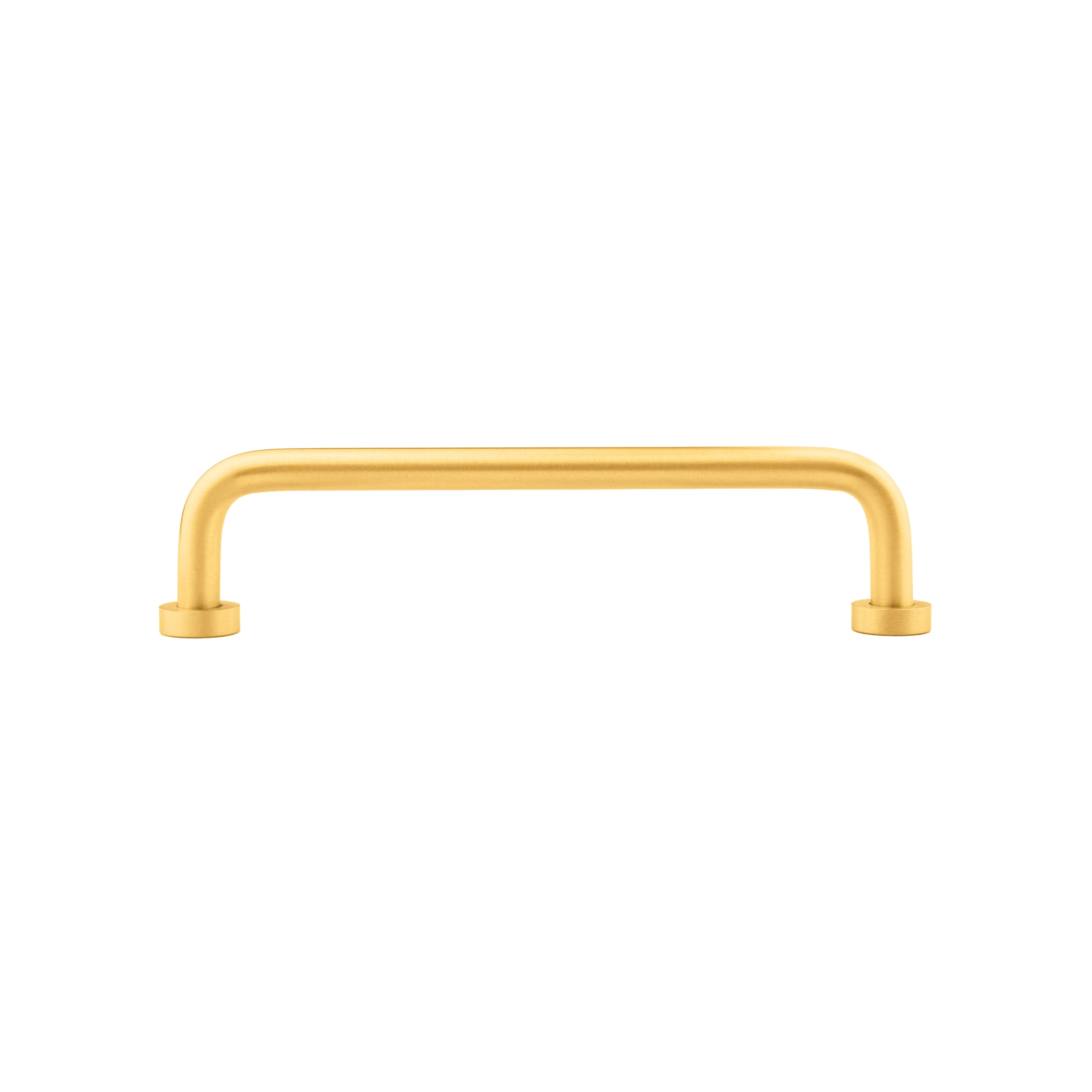 The Gleam Handle by Mantara B-0106 is a brushed brass handle in gold, ideal for furniture, wardrobes, and kitchens.