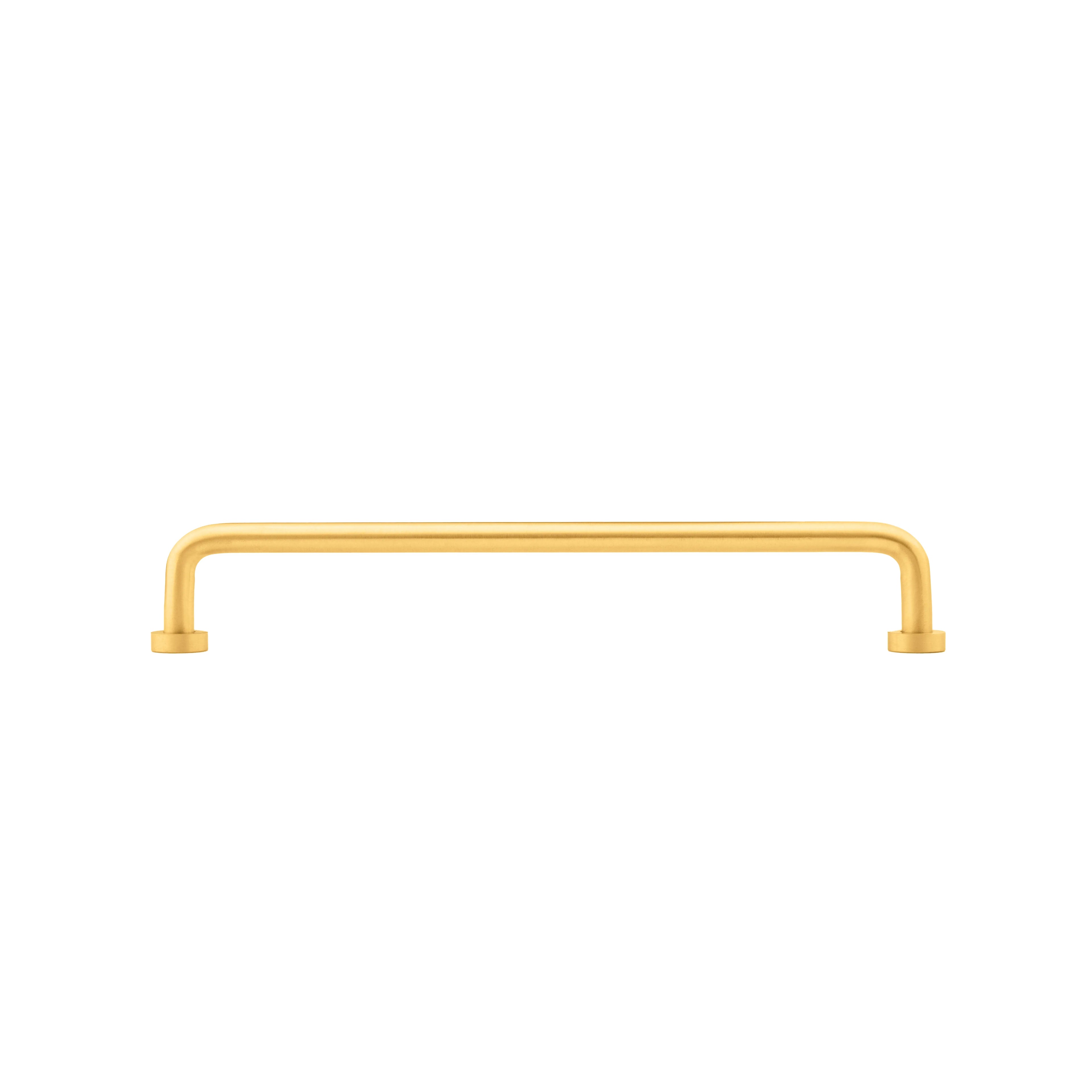 The Gleam Handle by Mantara B-0106 is a brushed brass handle in gold, ideal for furniture, wardrobes, and kitchens.