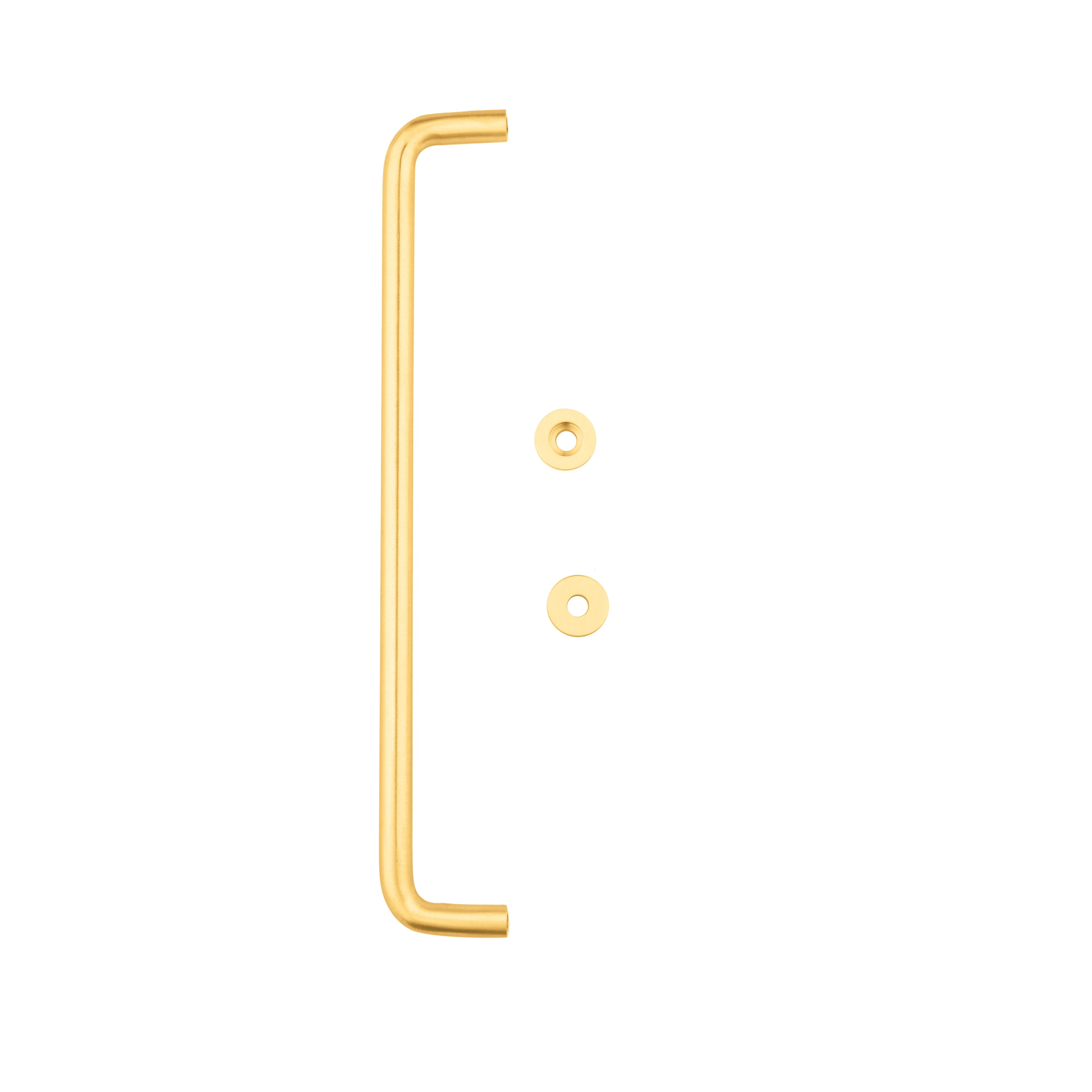 The Gleam Handle by Mantara B-0106 is a brushed brass handle in gold, ideal for furniture, wardrobes, and kitchens.