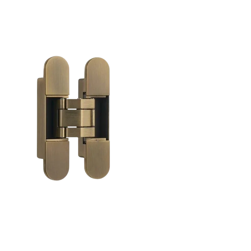 Mantara Prisma Hinge HNG-006 is a modern brass hinge in brushed finish, ideal for cabinets, drawers, and furniture.