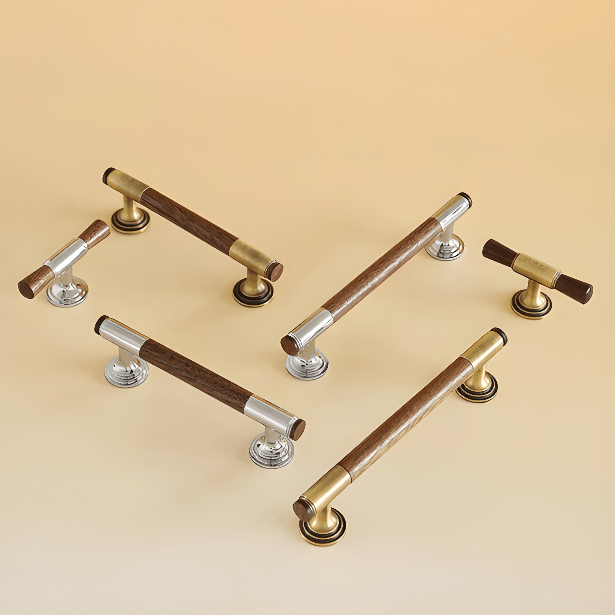 Rovan B-0163 solid brass T bar cabinet pull handle, bronze walnut & silver walnut finish, sizes 68mm 130mm 160mm, for kitchen drawers & wardrobes by Mantara