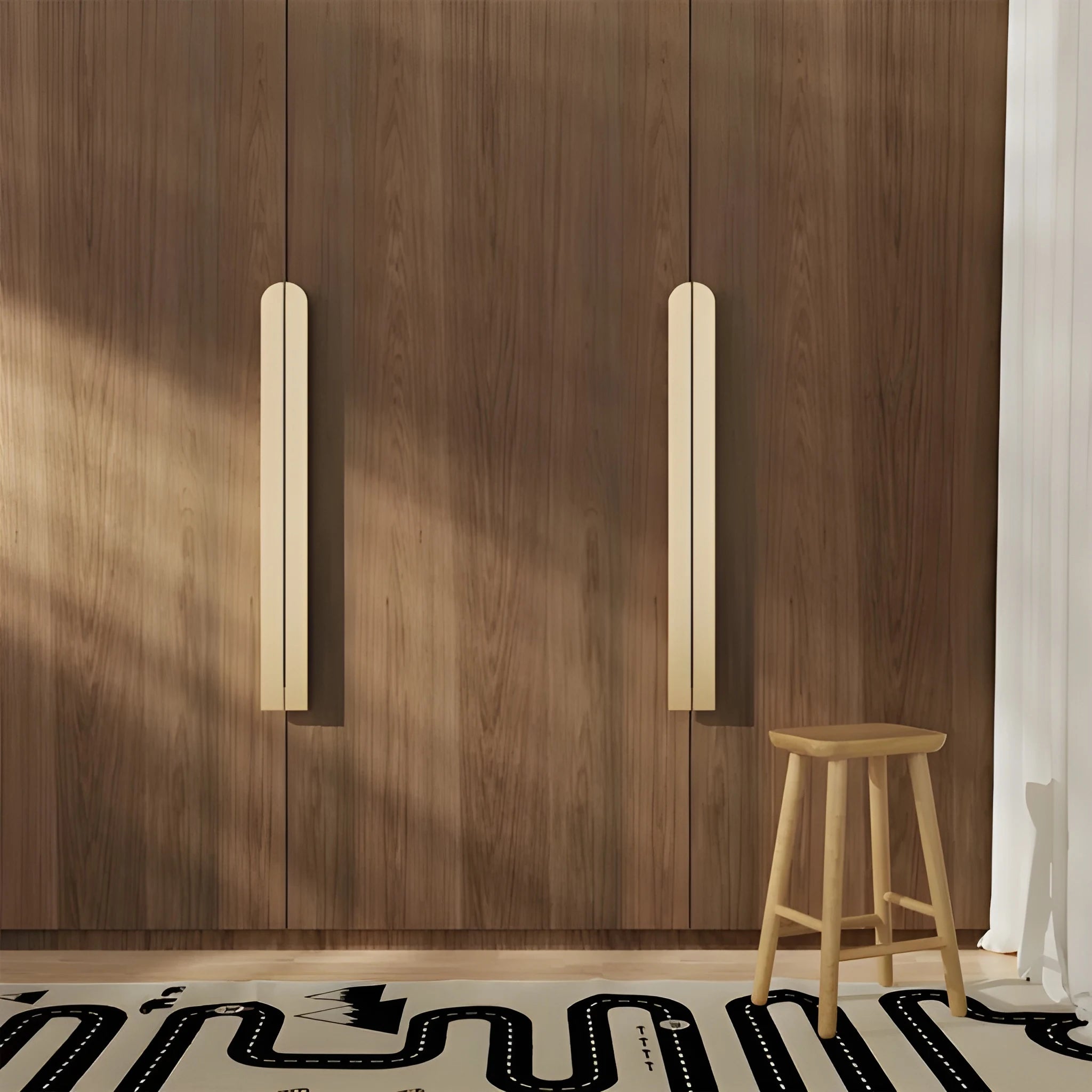 Cavren Handle B-0137 brushed brass drawer handle set, gold and black finish, 300mm and 600mm, ideal for cabinets & wardrobe units by Mantara
