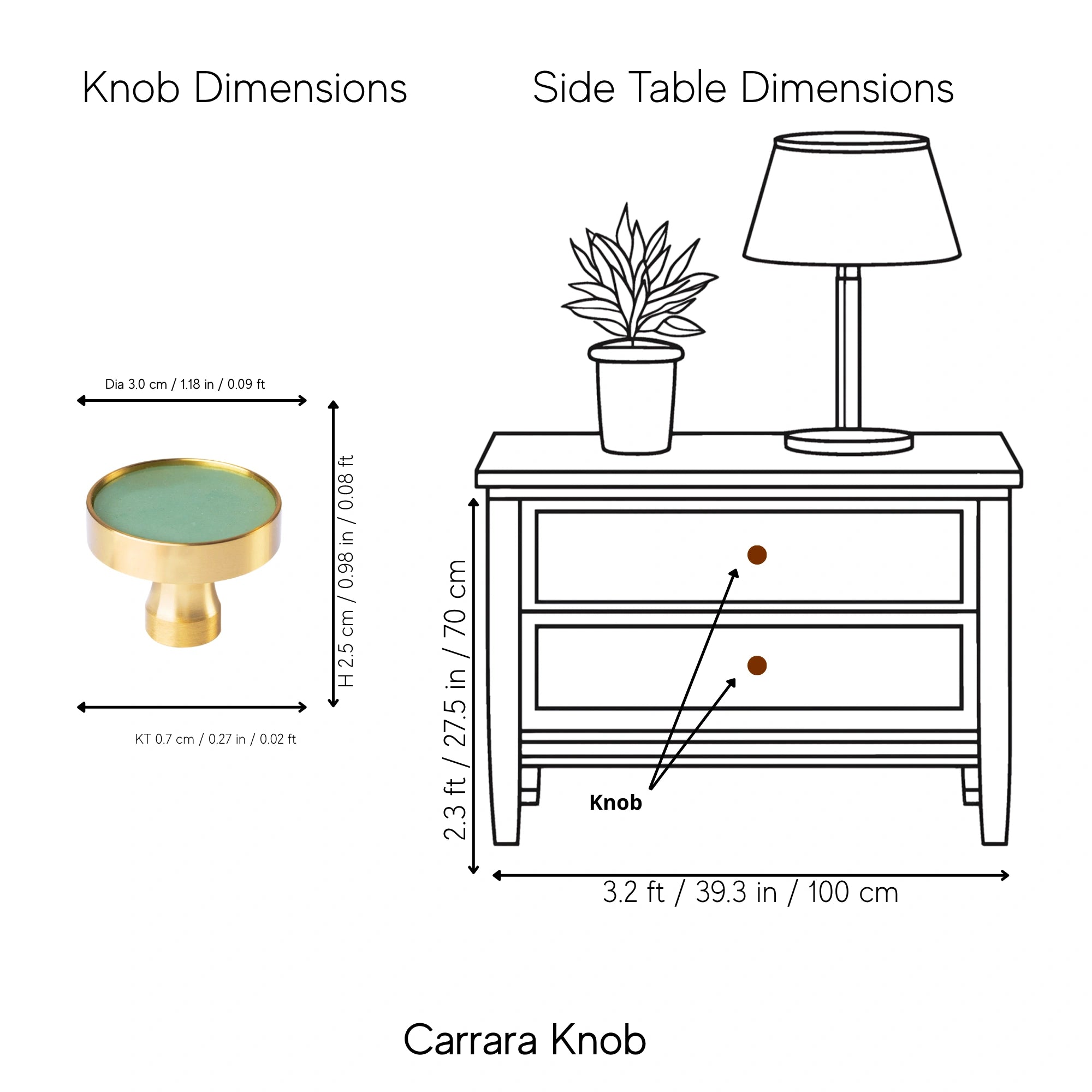 The Mantara M-0004 Carrara Knob is a modern stone and brass knob in Indian Jade, ideal for drawers and cabinets.