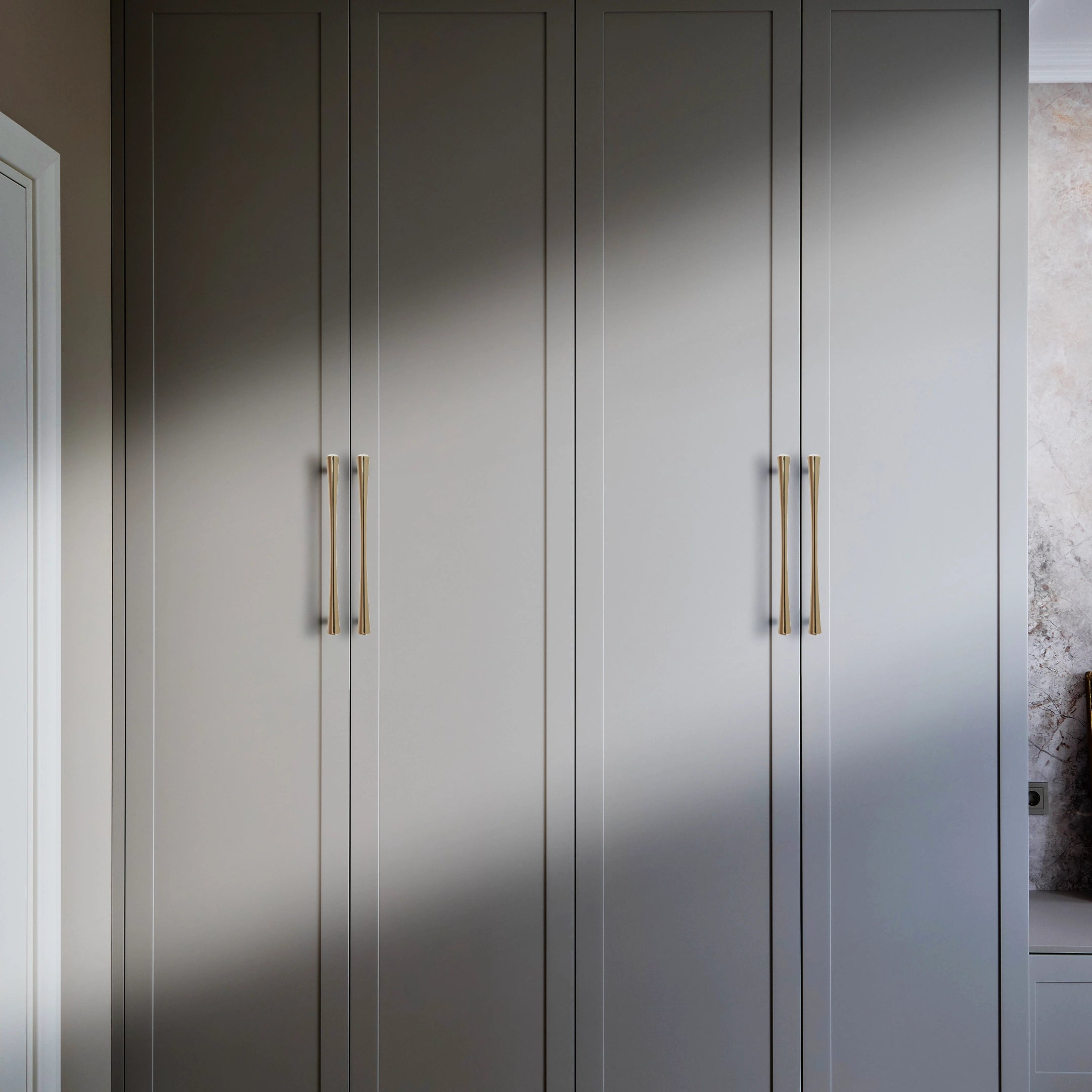 Palazzo Handle M-0014 in white marble & gold brass, glossy finish, sizes 30–267mm, for drawers by Mantara