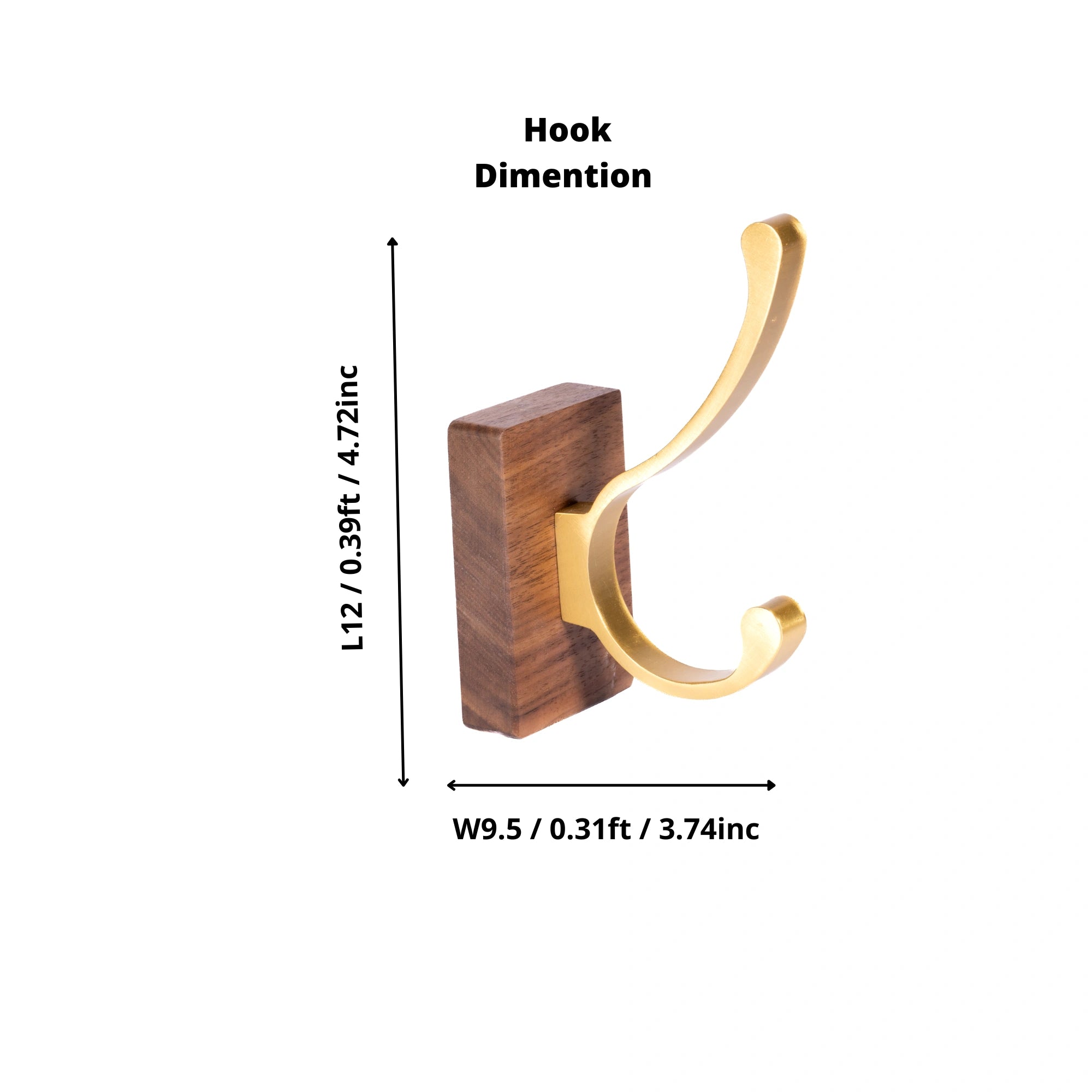Mantara Thorne Hook W-0032 is a modern space aluminum and walnut hook in gold and ideal for kitchen and dresser drawers.