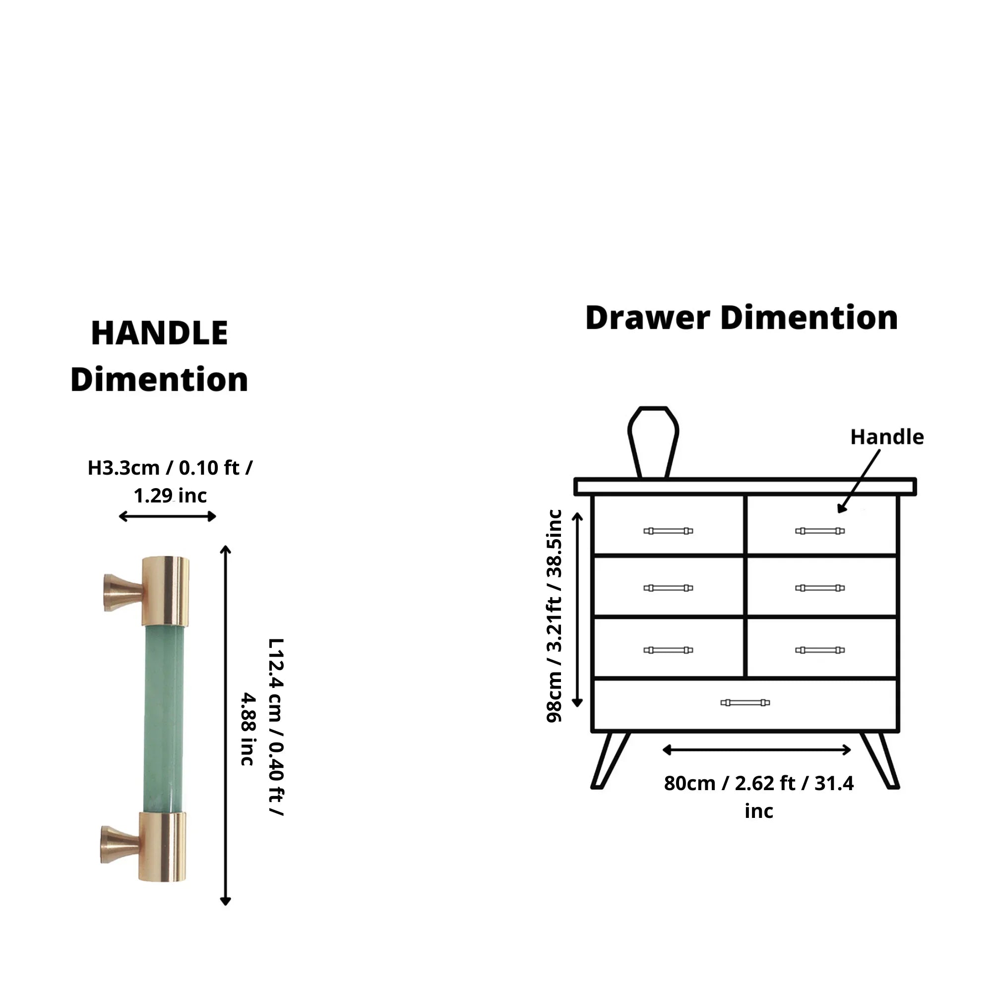 The Mantara C-0014-96 Haze Handle is a modern crystal and brass handle in green, ideal for cabinets and wardrobes.
