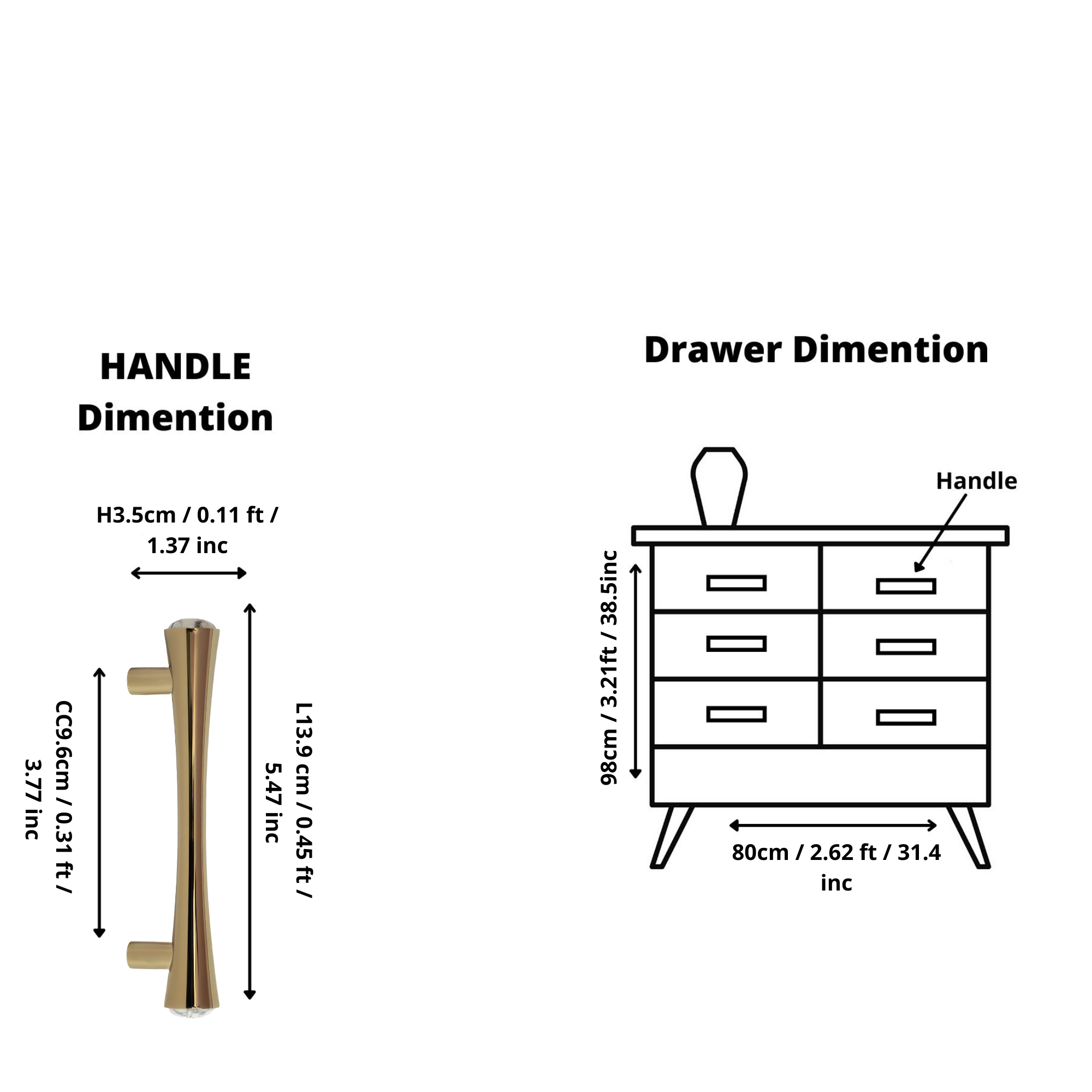 Palazzo Handle M-0014 in white marble & gold brass, glossy finish, sizes 30–267mm, for drawers by Mantara