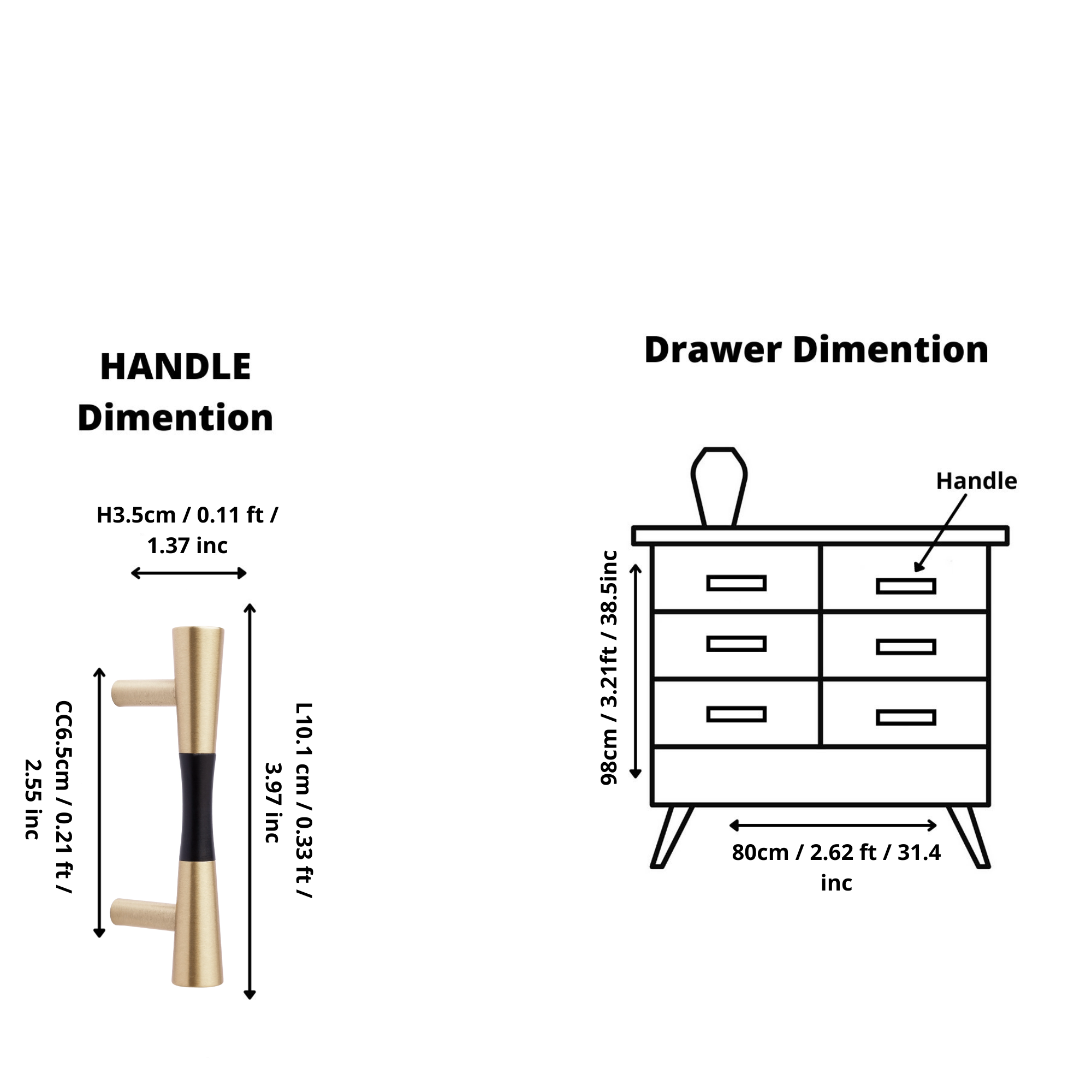 Furniture handle in brass and wood, featuring a tapered form in black and gold finish, Sylvia Handle W-0014 by Mantara.
