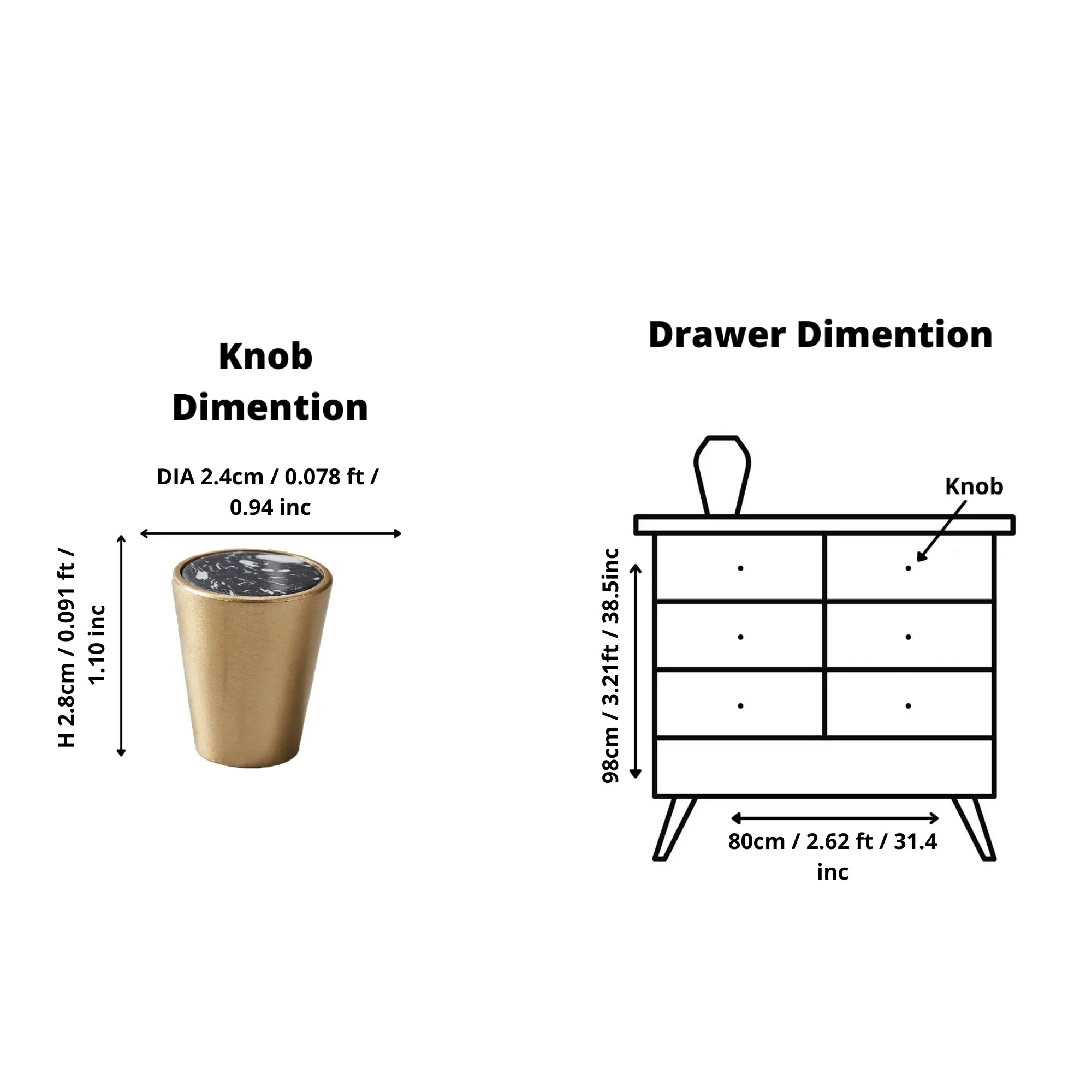 Brass & acrylic cone knob in orange, black and pink, Mantara A-0004 cabinet hardware, cabinet knobs and cabinet pulls.
