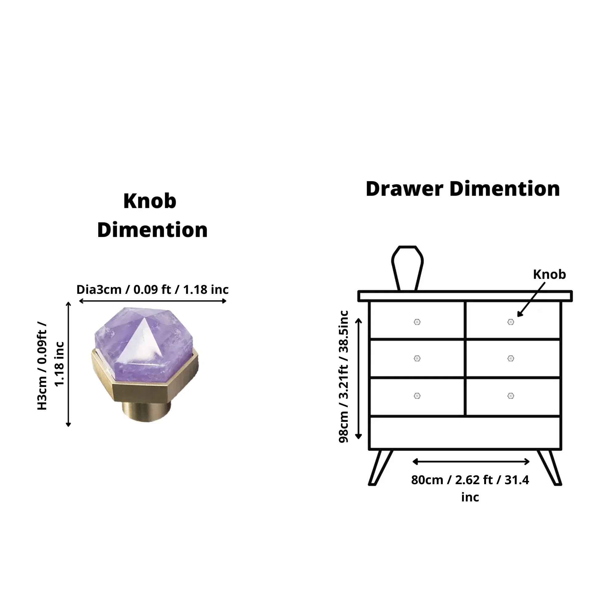 The Mantara C-0005 is a modern crystal + brass knob in purple, ideal for cabinets and wardrobes.