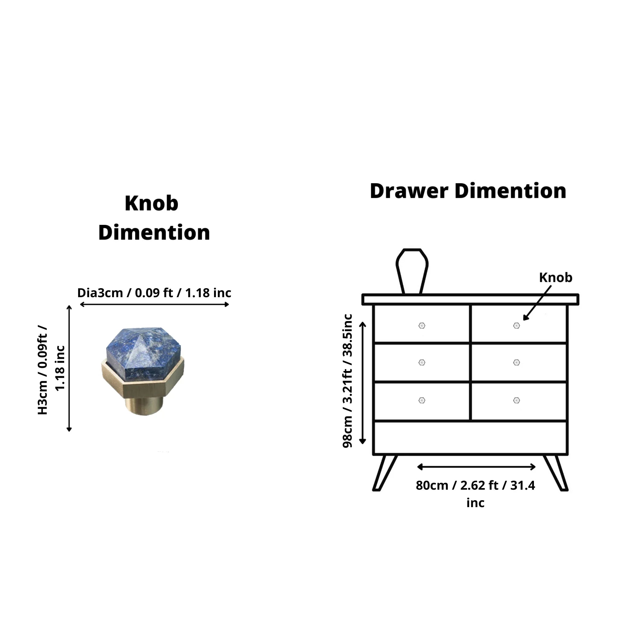The Mantara C-0005 is a modern crystal + brass knob in blue, ideal for cabinets and wardrobes.