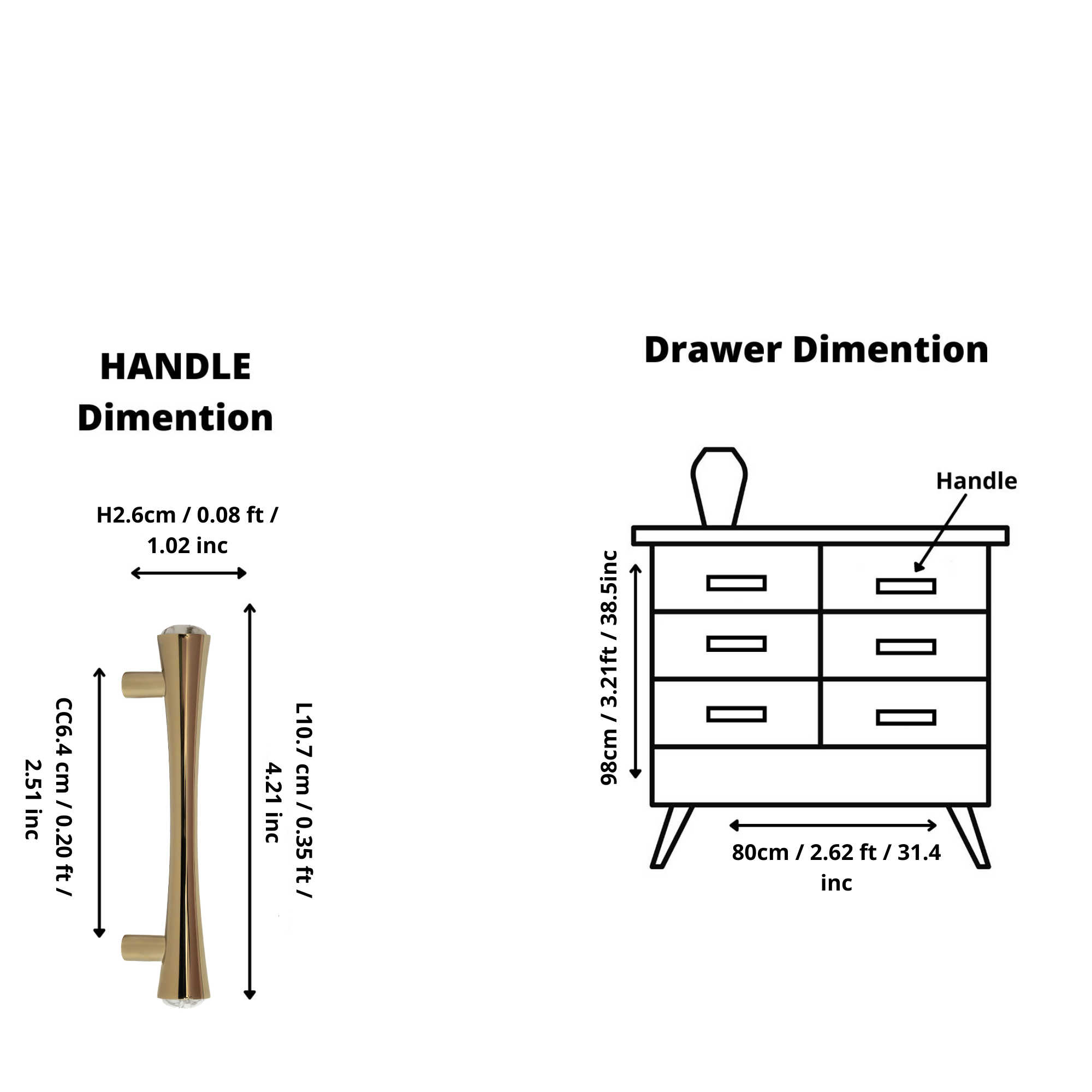 Palazzo Handle M-0014 in white marble & gold brass, glossy finish, sizes 30–267mm, for drawers by Mantara