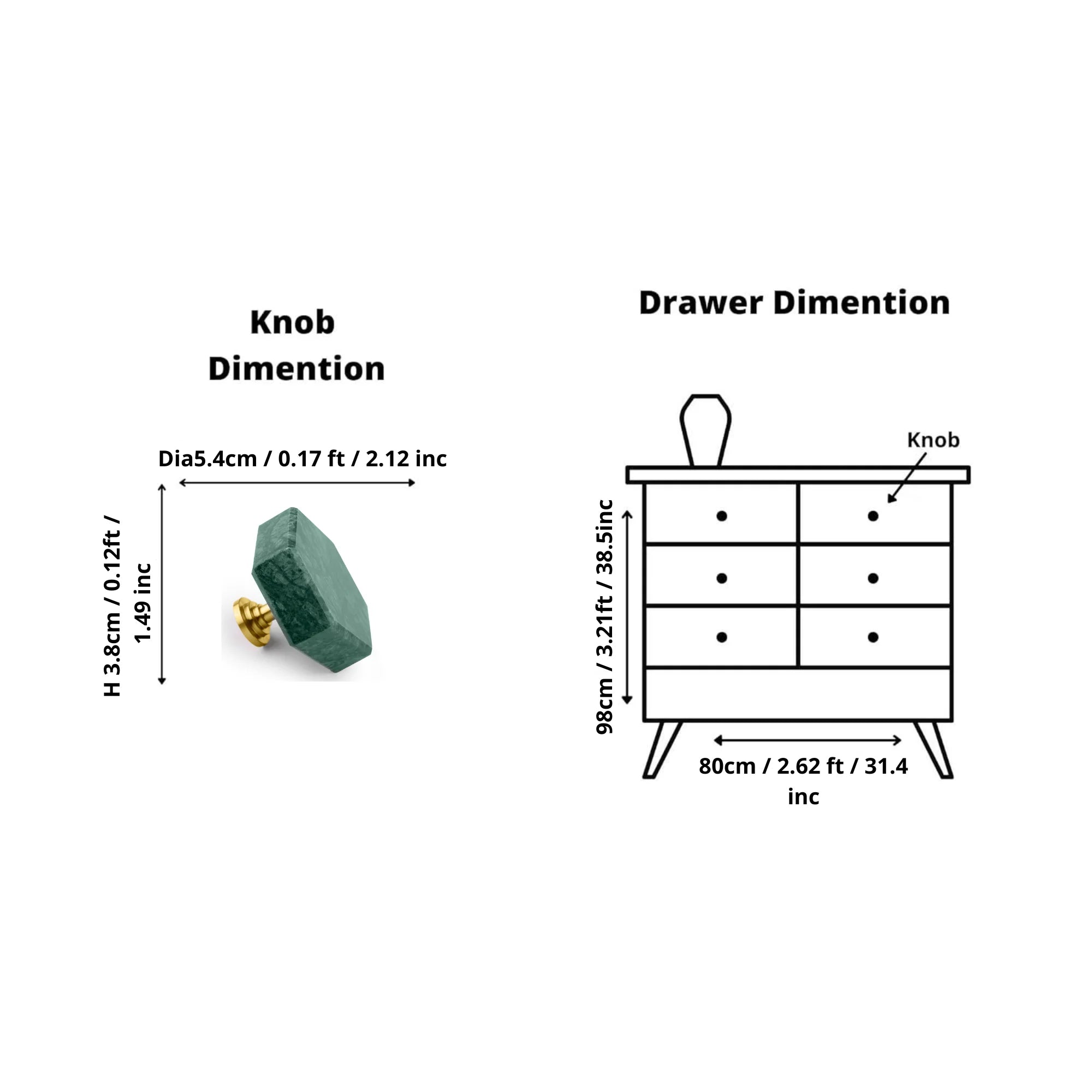 The Mantara M-0002 Tetris Knob is a modern marble and brass knob in green, perfect for doors, drawers, and cabinets.