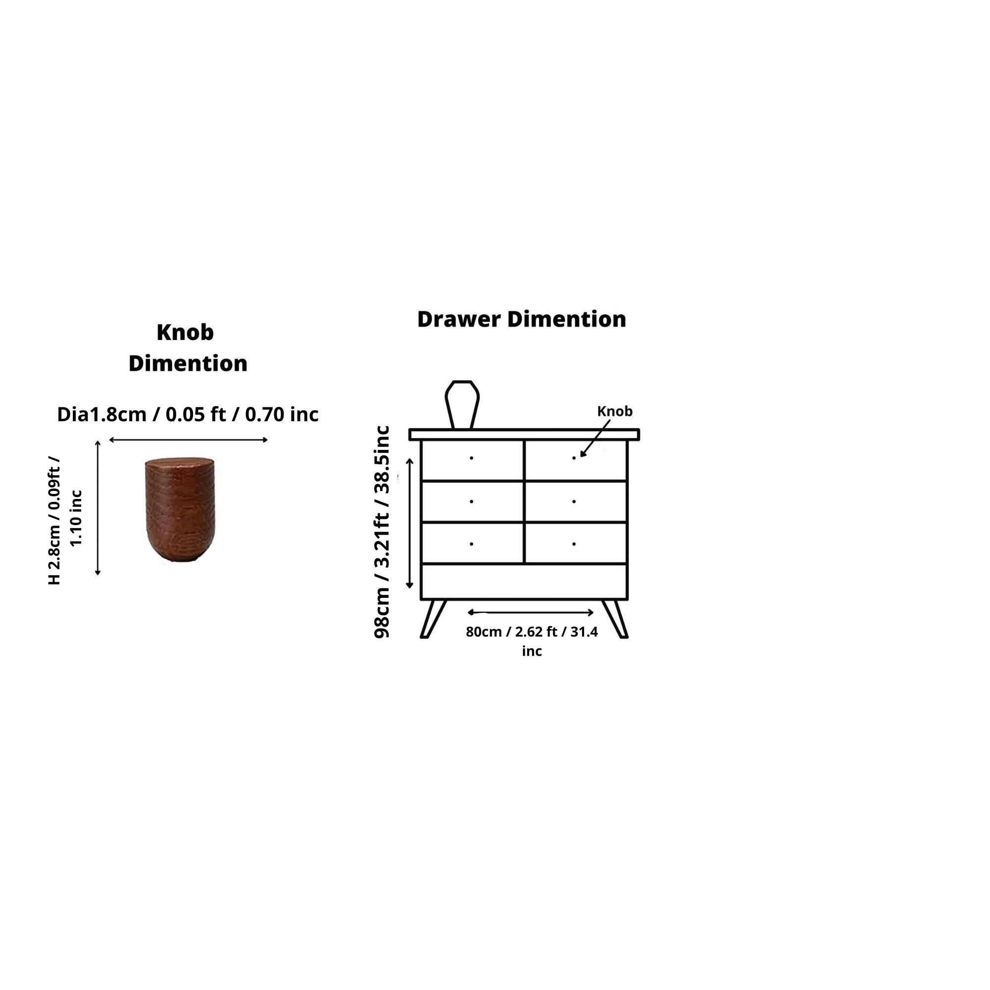 Lumber Knob W-0002 in brown wood, 35mm&18mm diameter, modern finish, for drawers and cabinets by Mantara.