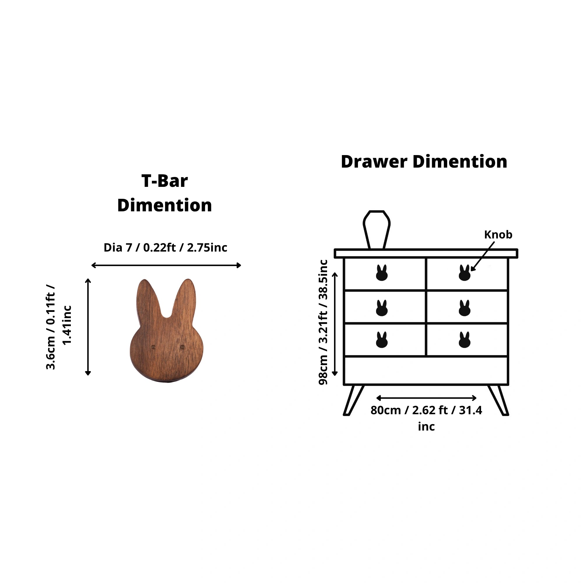 Mantara Rabbit Knob W-0024 is a modern walnut wooden knob/hook, ideal for kids’ rooms, drawers, and cabinets.