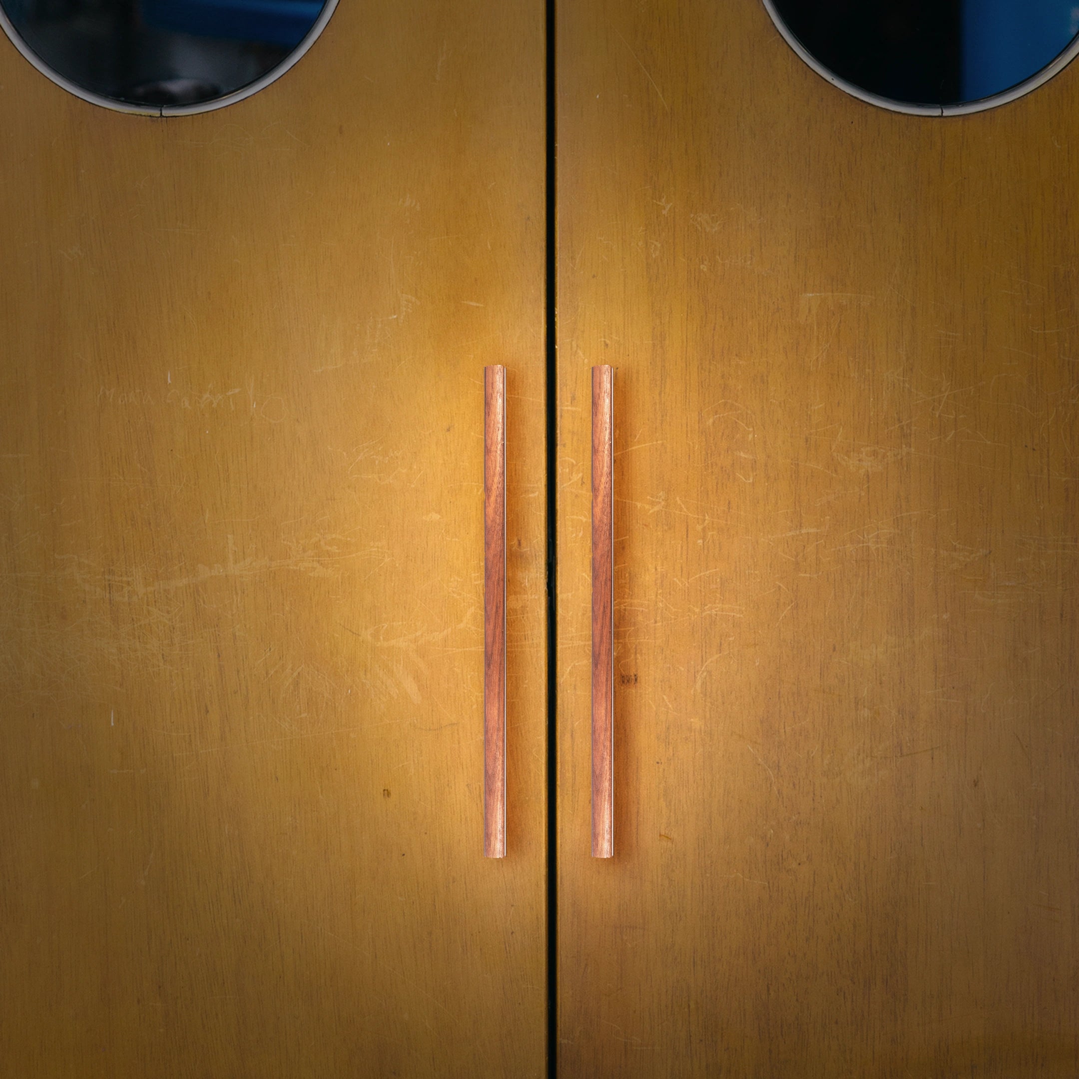 Drawer pull handle, Wood+aluminium, brown brushed finish, Mantara, Esha Handle W-0016, perfect for kitchen drawers and dressers