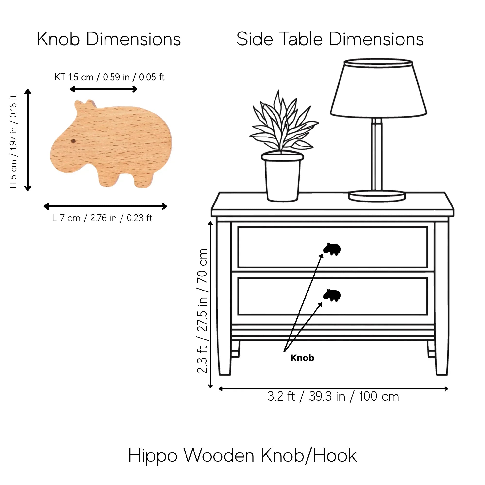 Mantara Hippo Wooden Knob/Hook W-0024 is a modern wood knob and wall hook in brushed beige finish, ideal for kids’ rooms, cabinets, and wardrobes.