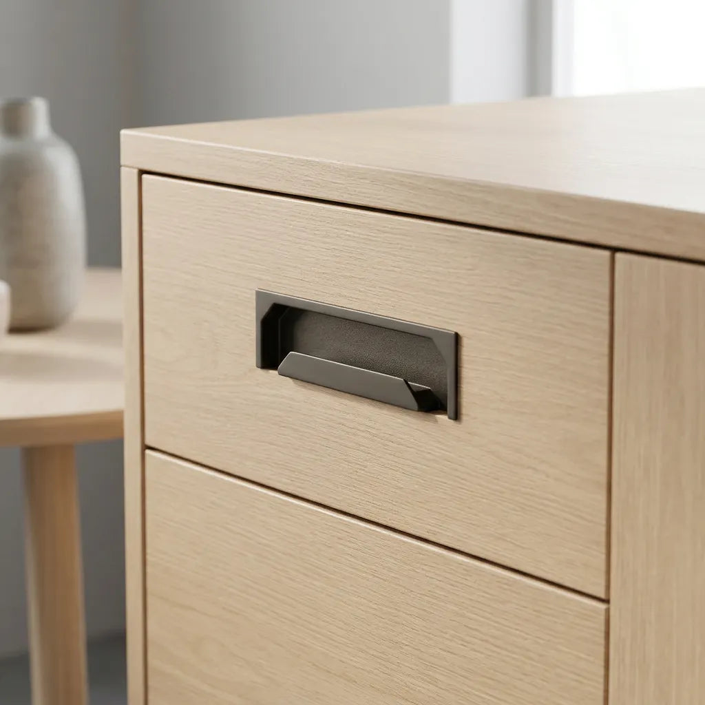 Mantara Concealed Furrow Handle Z-0014 is a modern zinc alloy handle in matte grey finish, ideal for sliding doors, drawers, and cupboards.
