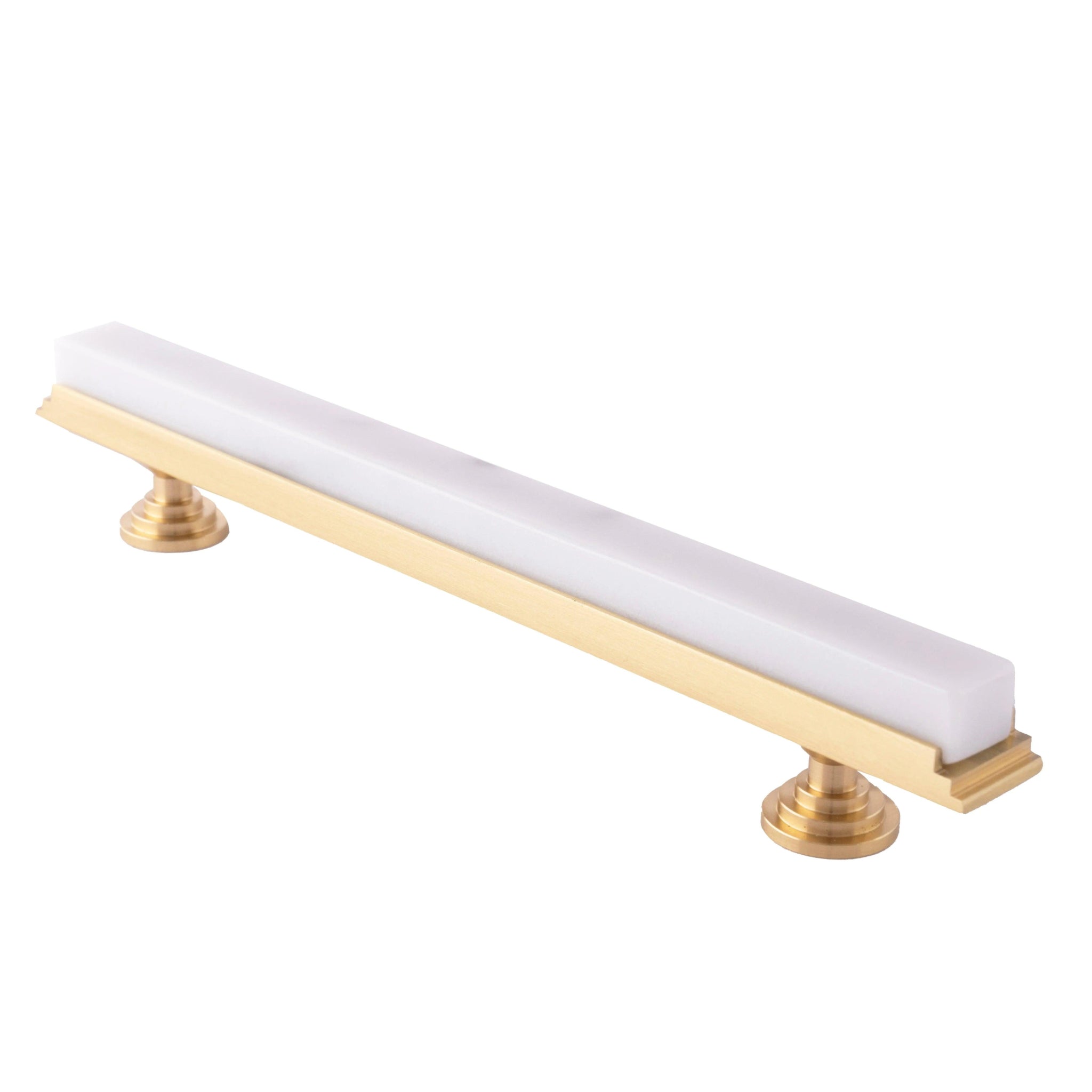 Acropolis Handle M-0010-H in White marble & brass, brushed finish, 144mm & 170mm, for modern cabinets by Mantara