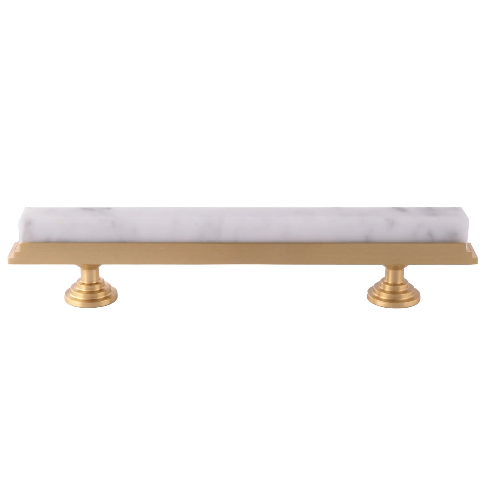 Acropolis solid brass & marble cabinet handle, white|green|grey finish, by Mantara, model M-0010-H.