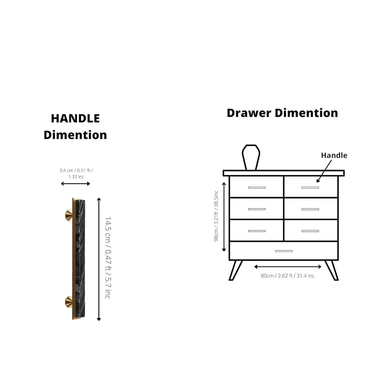 Acropolis Handle M-0010-H in Grey marble & brass, brushed finish, 144mm & 170mm, for modern cabinets by Mantara