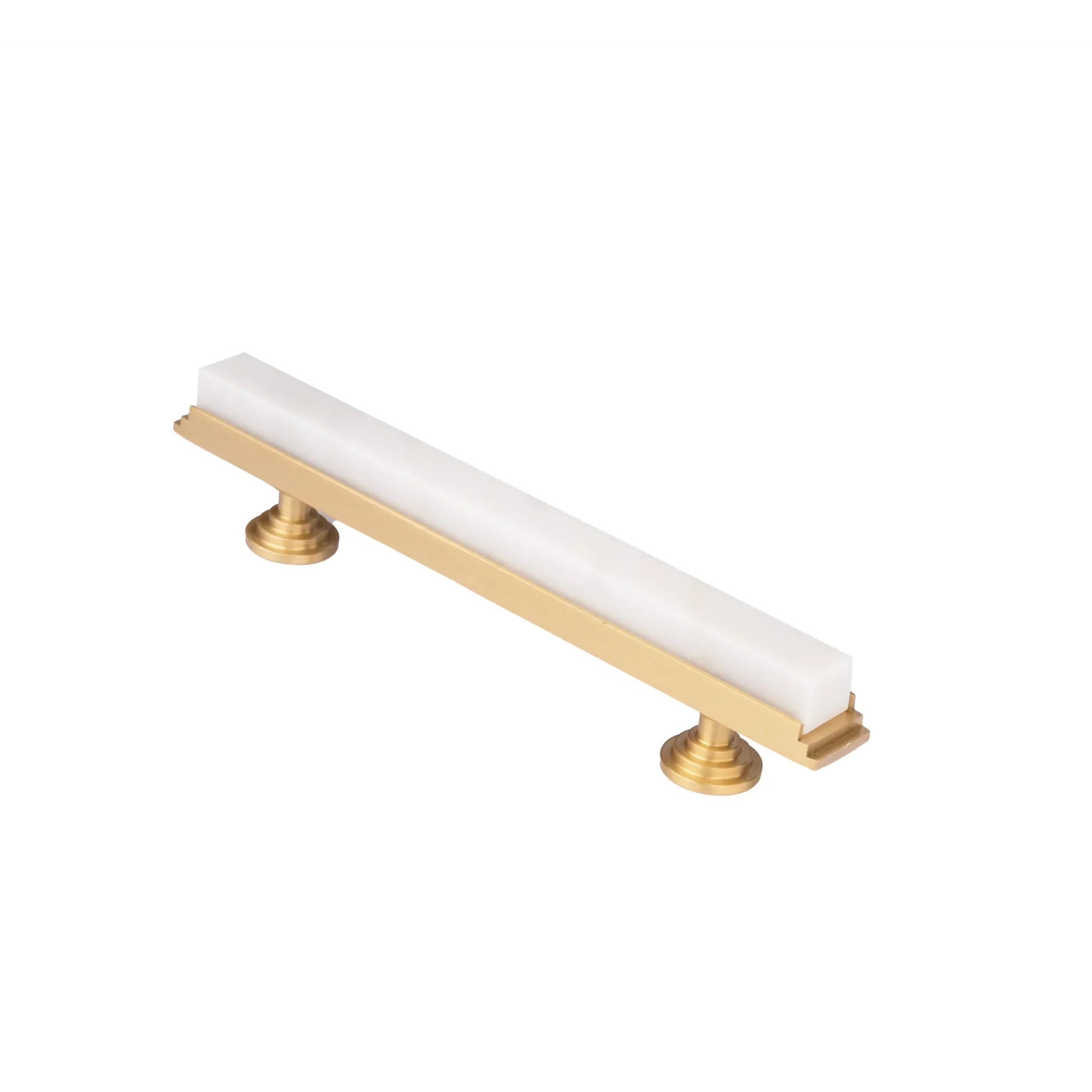 Acropolis solid brass & marble cabinet handle, white|green|grey finish, by Mantara, model M-0010-H.
