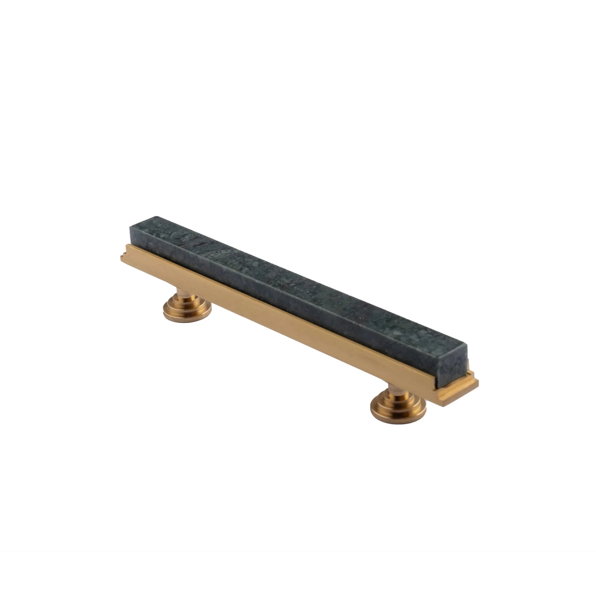Acropolis solid brass & marble cabinet handle, white|green|grey finish, by Mantara, model M-0010-H.