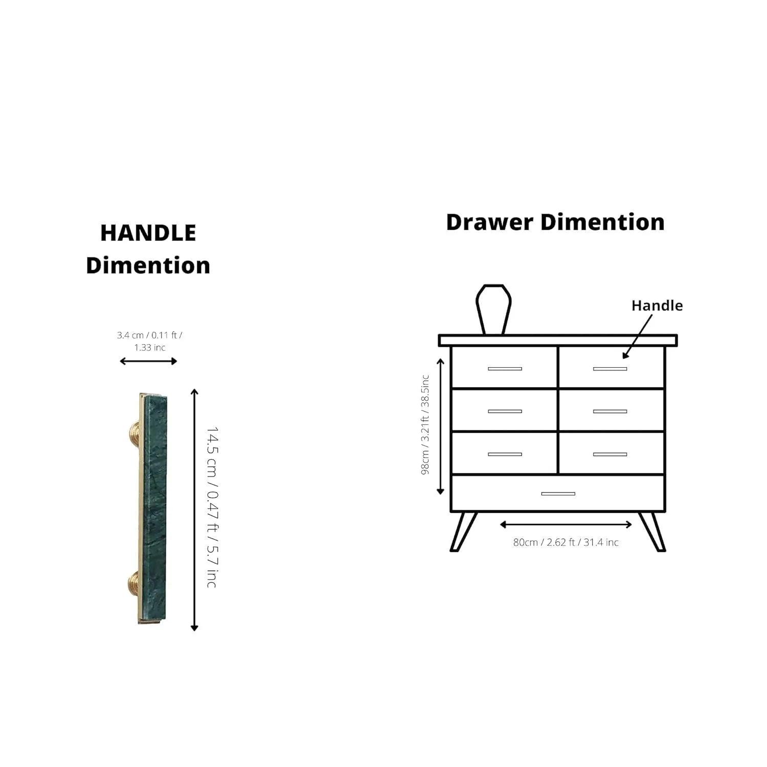 Acropolis Handle M-0010-H in Green marble & brass, brushed finish, 144mm & 170mm, for modern cabinets by Mantara