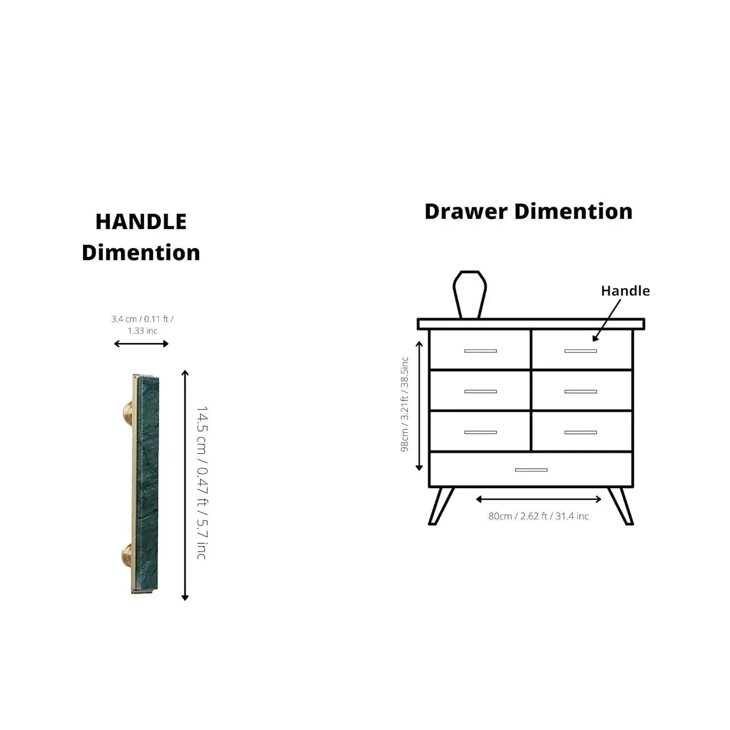 Acropolis solid brass & marble cabinet handle, white|green|grey finish, by Mantara, model M-0010-H.