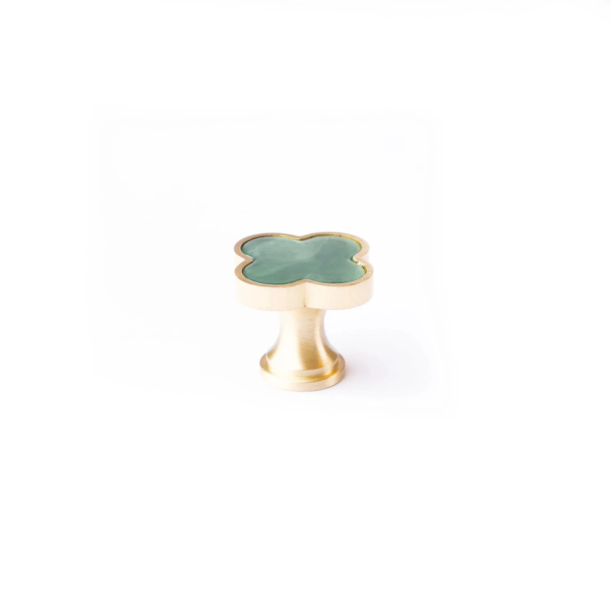 Acrylic and brass round drawer knob in Dark green finish by Mantara for cabinets, wardrobes and kitchen drawers. Alhambra knob A-0006