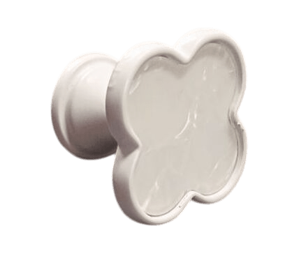 Alhambra knob made of brass and acrylic in Shell White, Dark Green, Yellow Snow, Magic Dark Pink, Magic Shell, Lattice Brass or White finishes, model A-0006 by Mantara, A-0006.