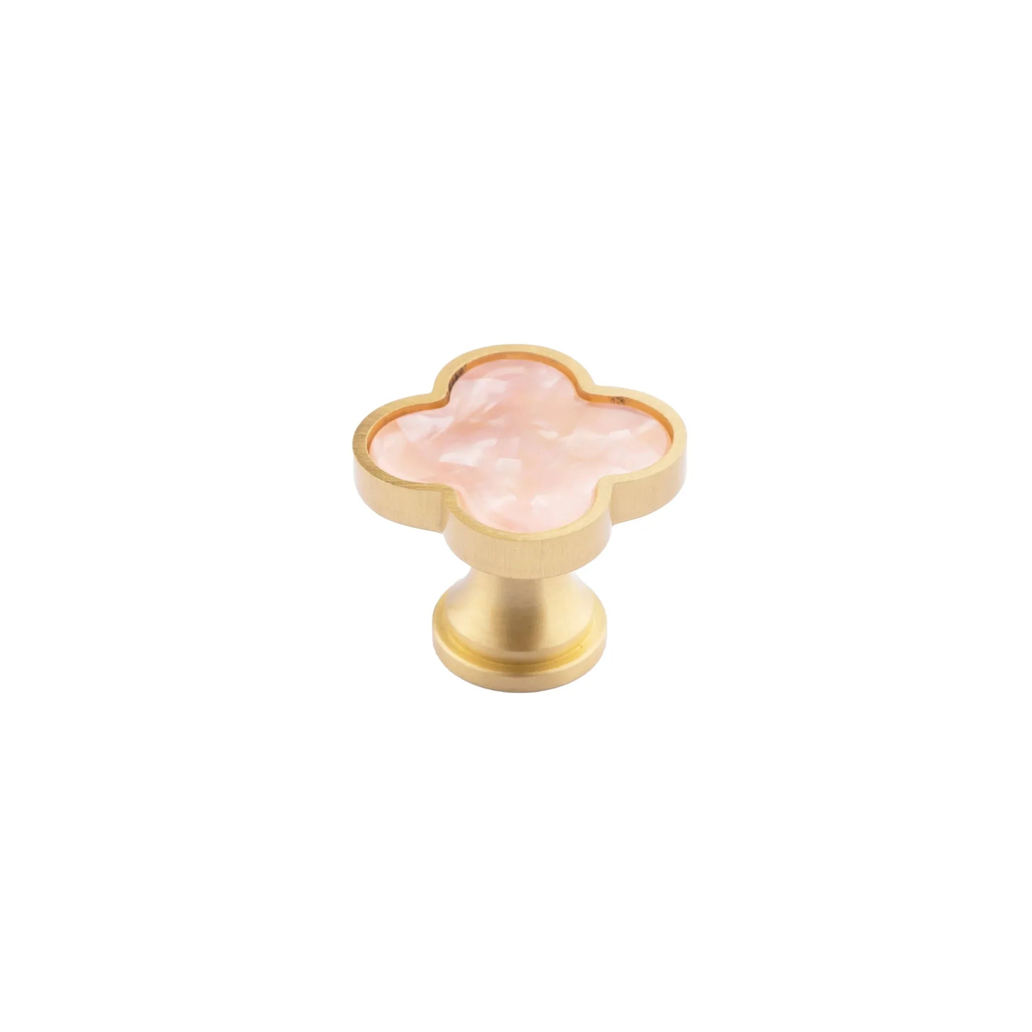 Acrylic and brass round drawer knob in Pink finish by Mantara for cabinets, wardrobes and kitchen drawers. Alhambra knob A-0006