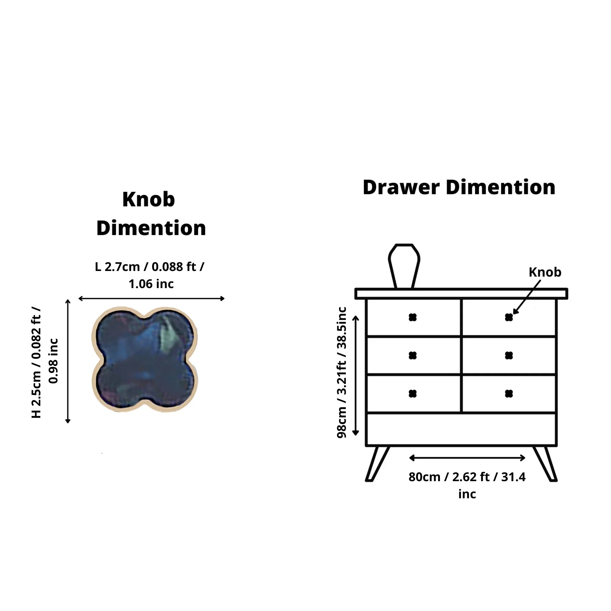 Acrylic and brass round drawer knob in Blue finish by Mantara for cabinets, wardrobes and kitchen drawers. Alhambra knob A-0006