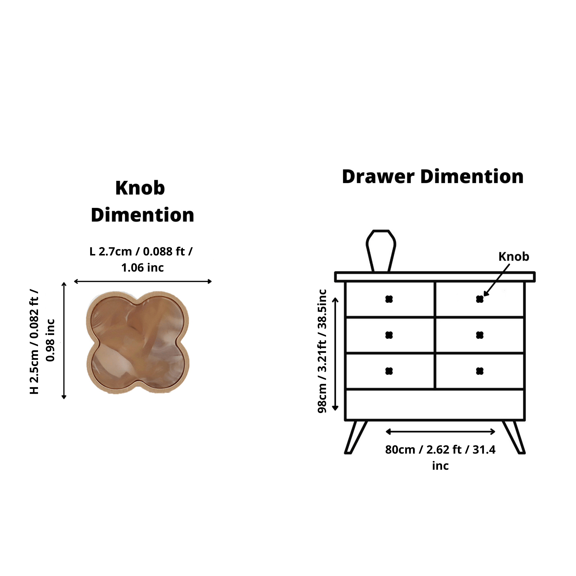 Alhambra cabinet knob A-0006, yellow snow acrylic & brushed brass, L27mm, for wardrobes & drawers by Mantara