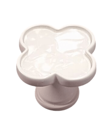 Alhambra knob made of brass and acrylic in Shell White, Dark Green, Yellow Snow, Magic Dark Pink, Magic Shell, Lattice Brass or White finishes, model A-0006 by Mantara, A-0006.
