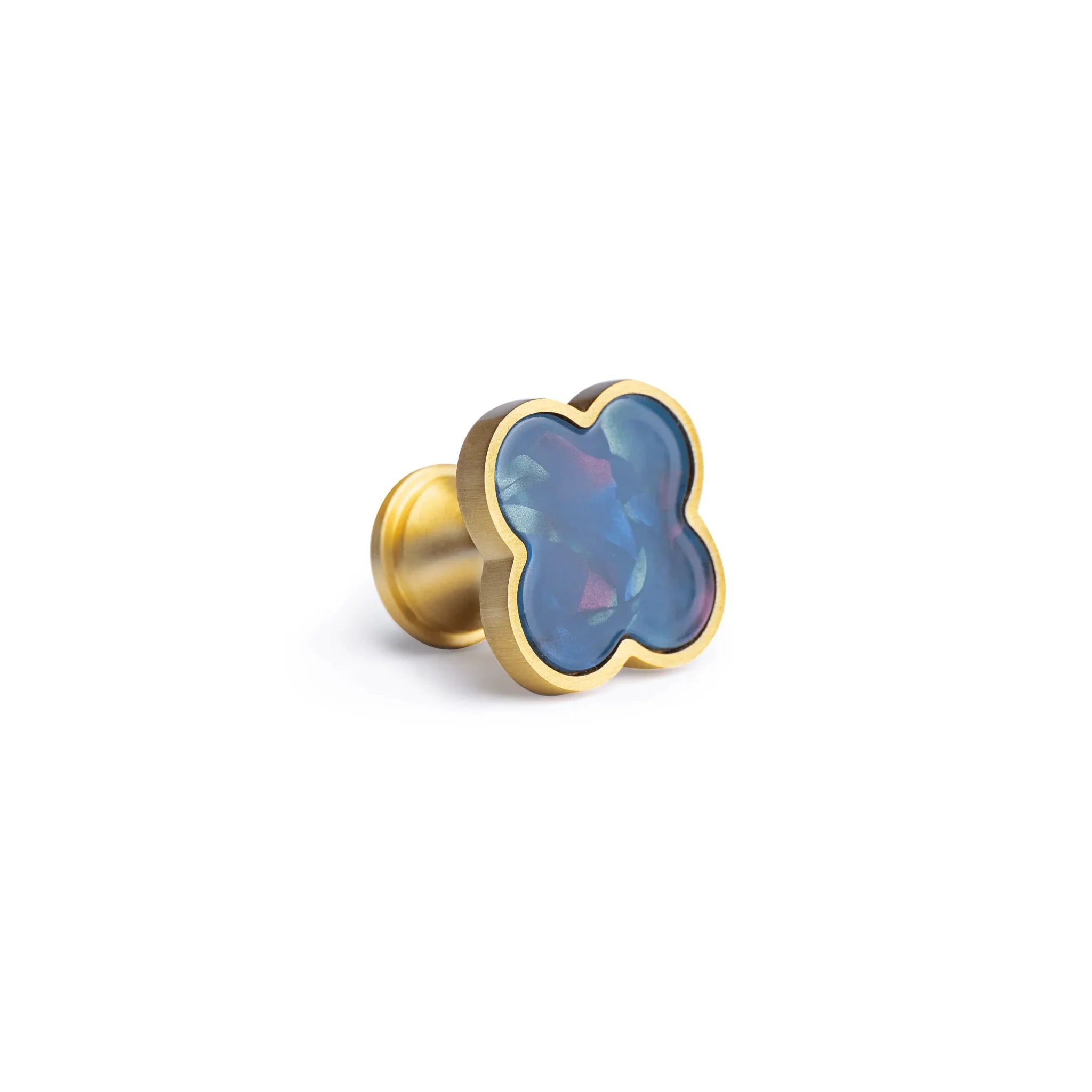 Acrylic and brass round drawer knob in Blue finish by Mantara for cabinets, wardrobes and kitchen drawers. Alhambra knob A-0006