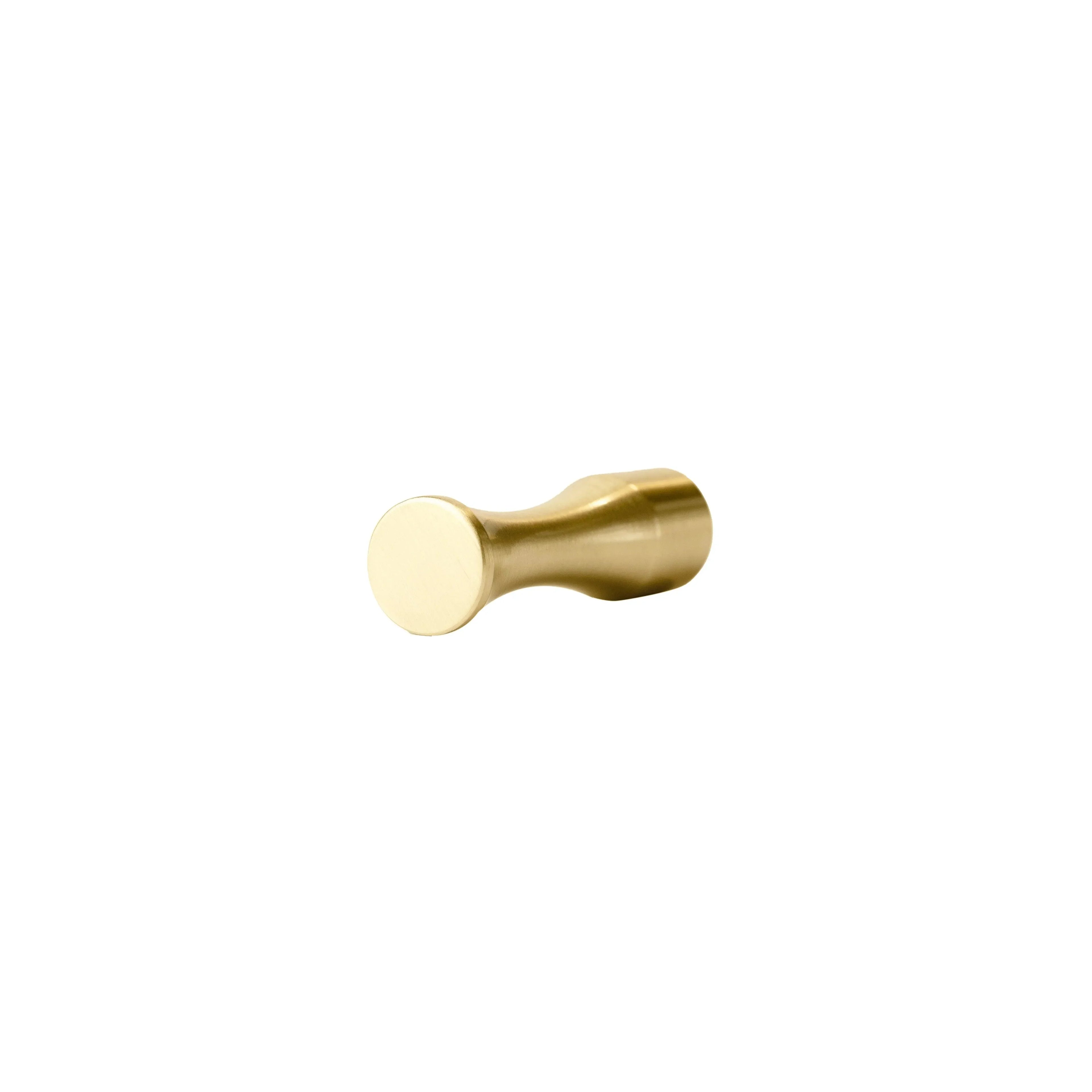 Wall hanger and bathroom hook made of solid brushed brass in polished gold finish by Mantara, model Allegra Hook, B-0096.