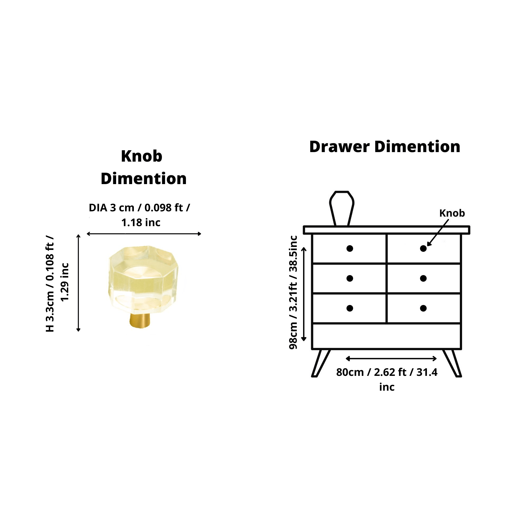 Solid brass and artificial crystal knob in white and gold finish, Allure Crystal Knob model by Mantara A-0001.