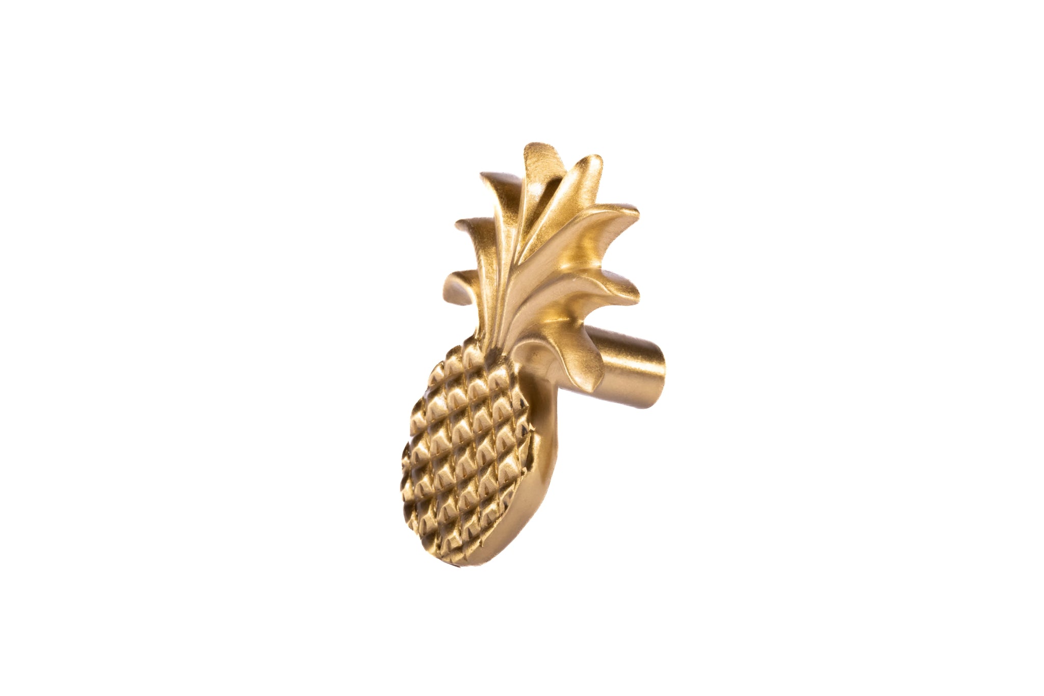 The Ananas Knob by Mantara B-0110 is a modern brushed brass knob in gold, ideal for dressers, cabinets, and kitchens.