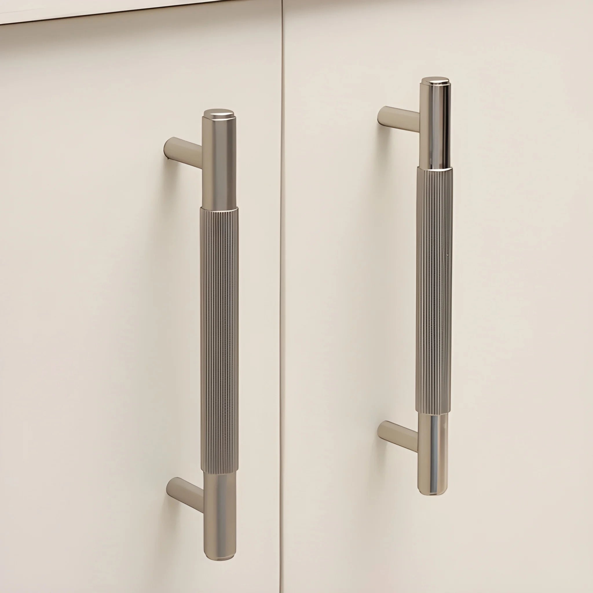 Solid brass and silver cabinet handle in brushed finish by Mantara, model B-0063.cabinet handle, brass handle, wardrobe pull