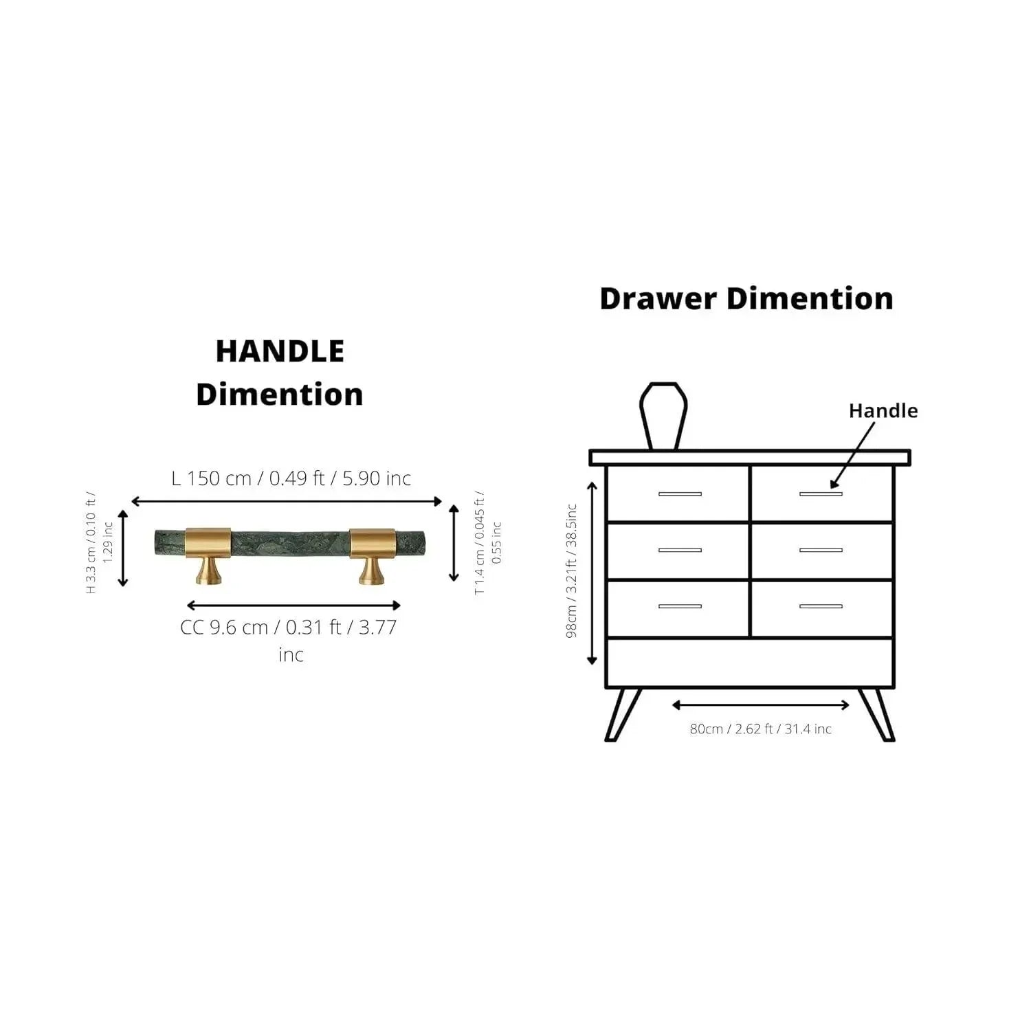 Marble and solid brass with green, black and white color for wardrobe, drawer handle by Mantara, model M-0009-H.
