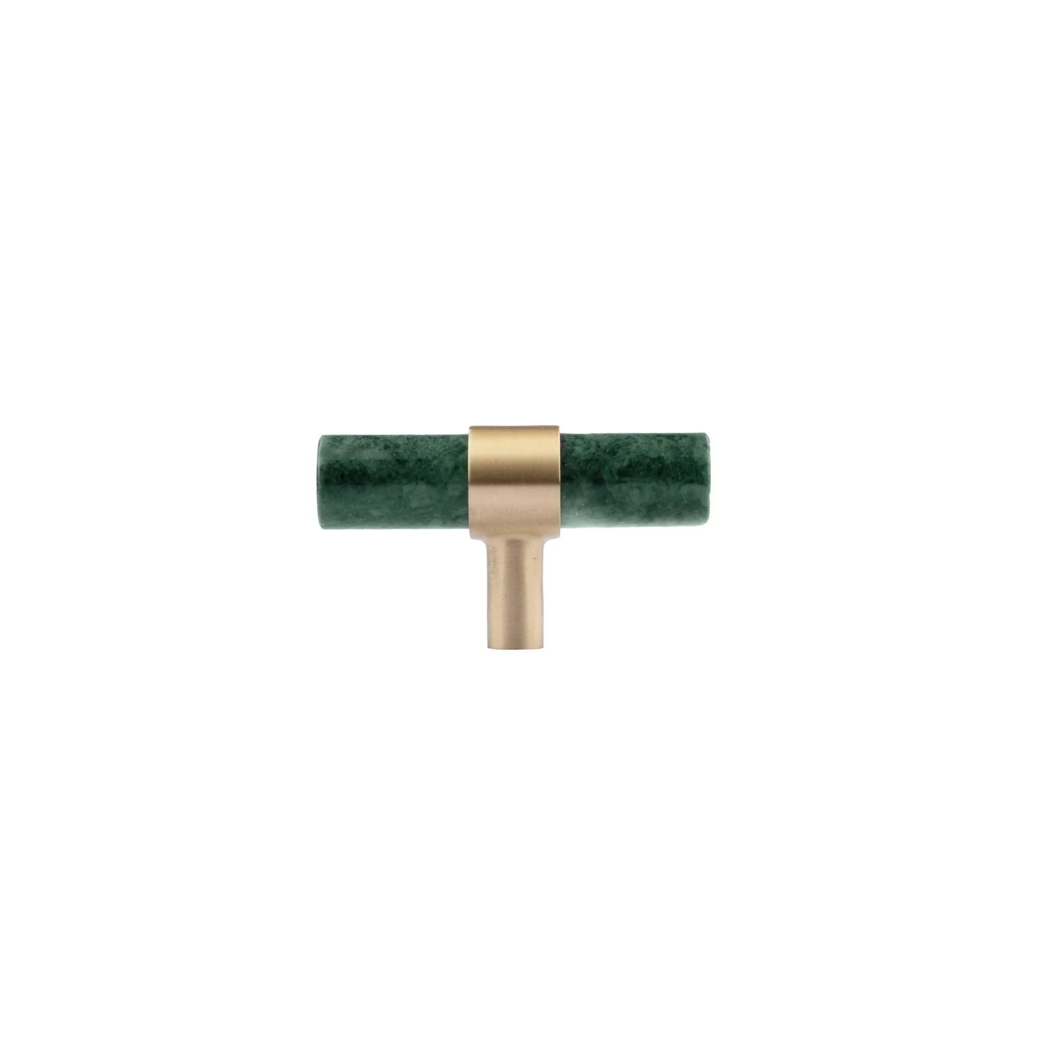 Marble & brass T-bar handle in white, green and black finish by Mantara, model M-0009-T, bar handle, cabinet handle, marble handle.