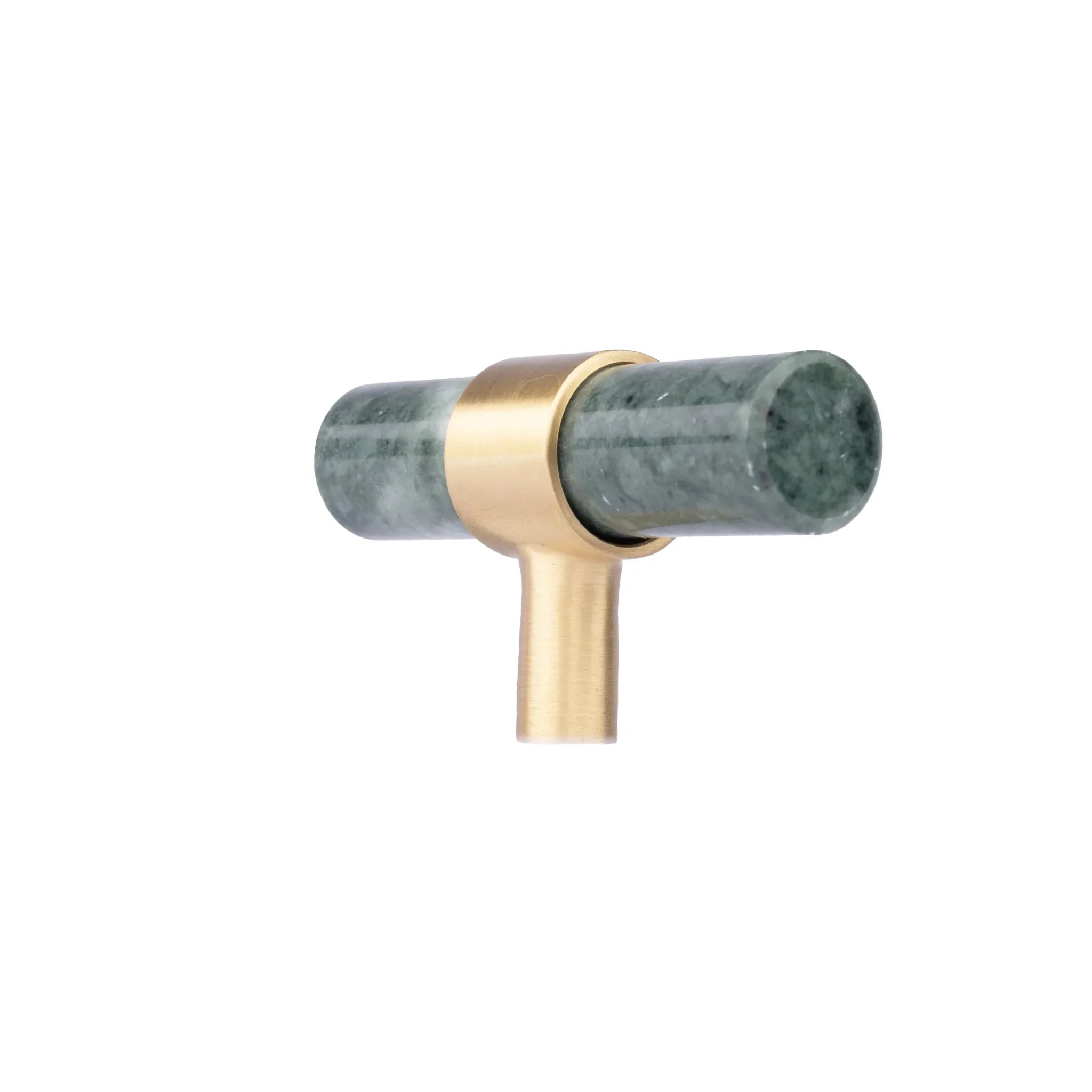 Marble & brass T-bar handle in white, green and black finish by Mantara, model M-0009-T, bar handle, cabinet handle, marble handle.