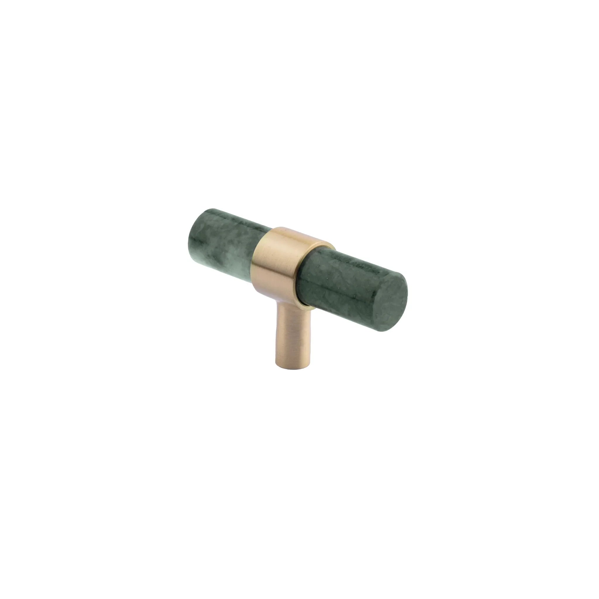 Marble & brass T-bar handle in white, green and black finish by Mantara, model M-0009-T, bar handle, cabinet handle, marble handle.