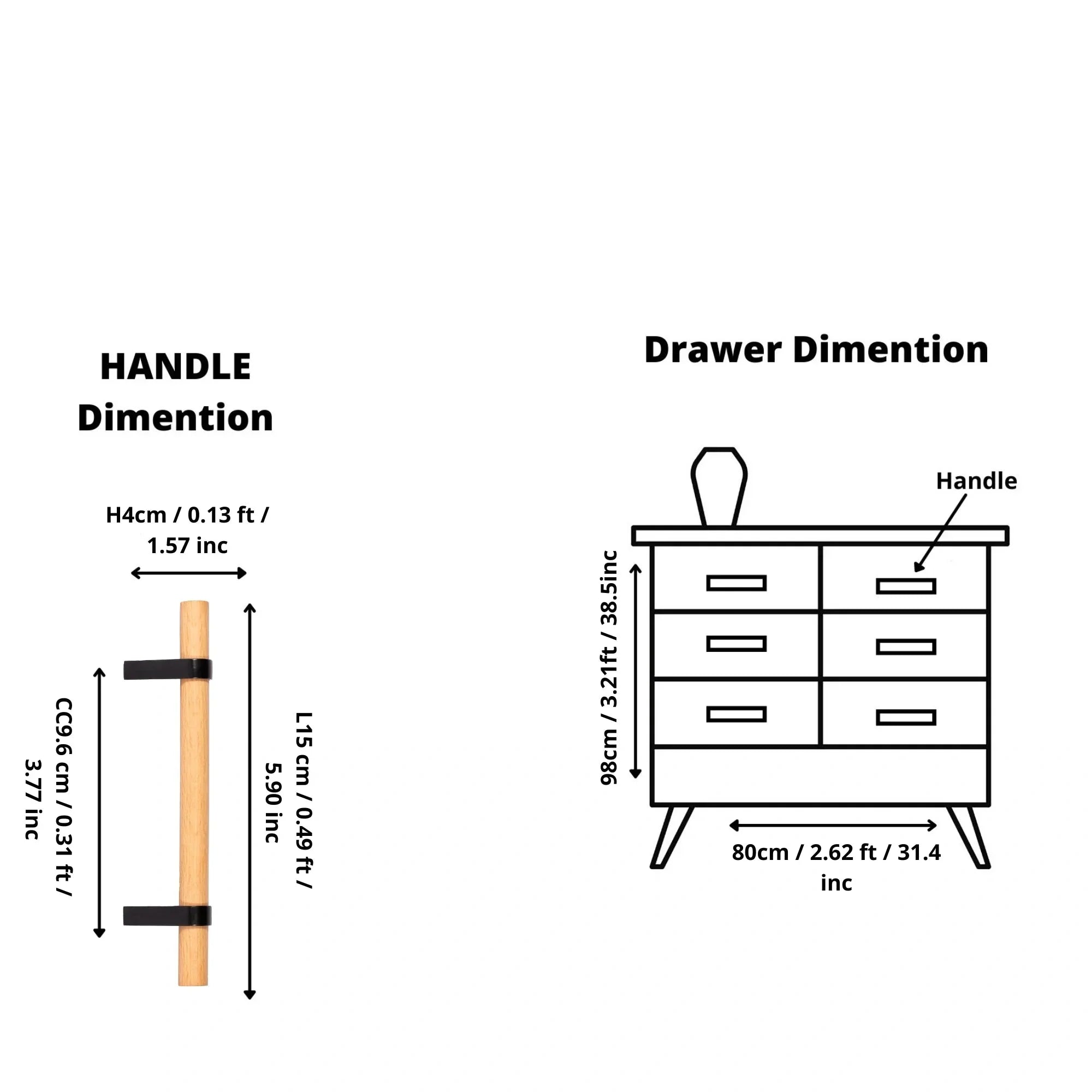 Wood T-bar handle in natural oak finish by Mantara, model W-0034, wood handles, cabinet handle, drawer pull