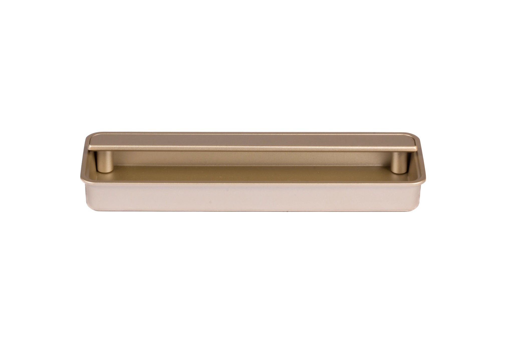Mantara Arcane Handle Z-0015 is a modern zinc alloy handle in brushed gold finish, ideal for kitchen drawers, dresser drawers.