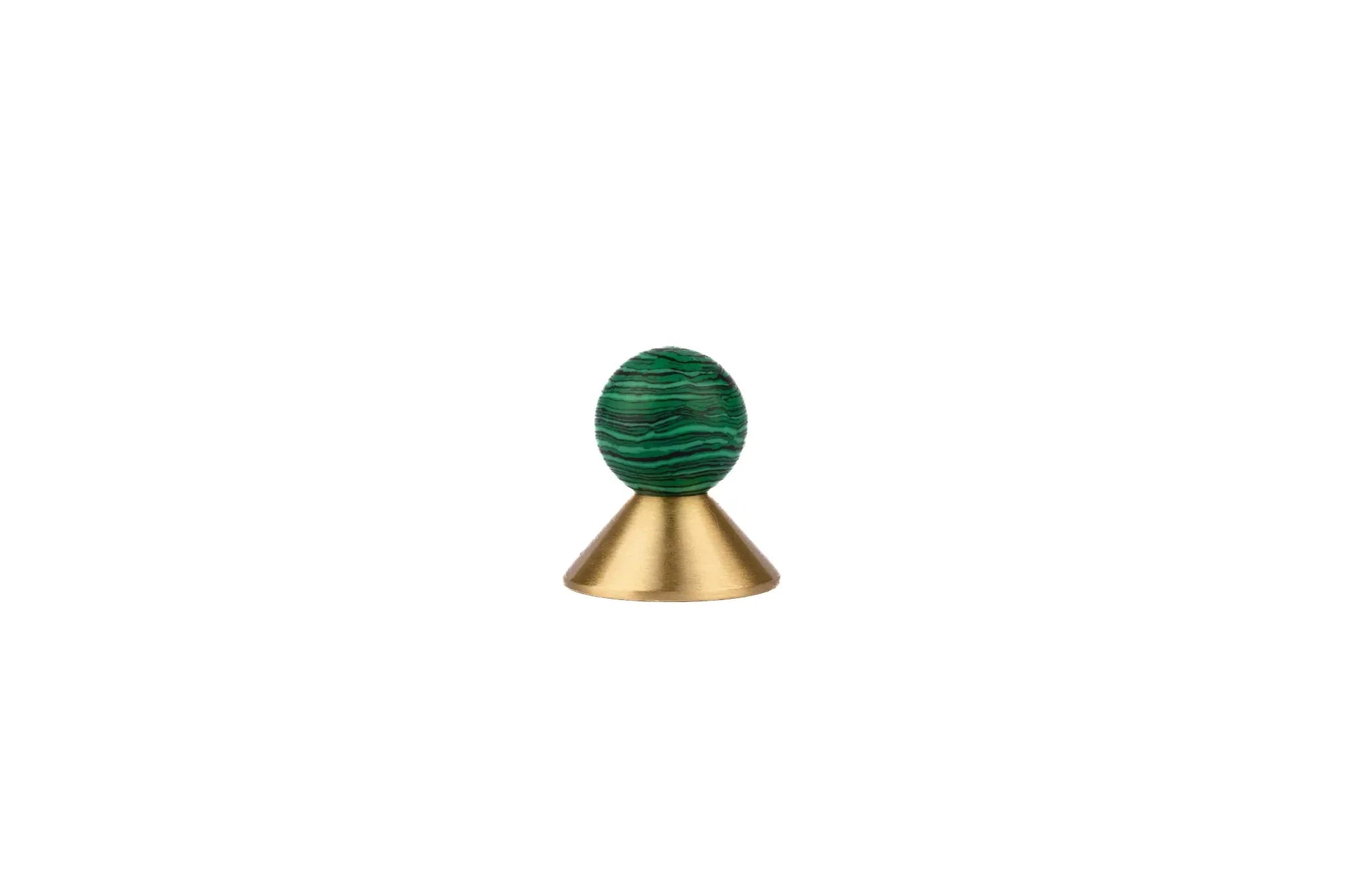 Crystal and brass round cabinet knob in green finish by Mantara, model Astro Knob with C-0021.