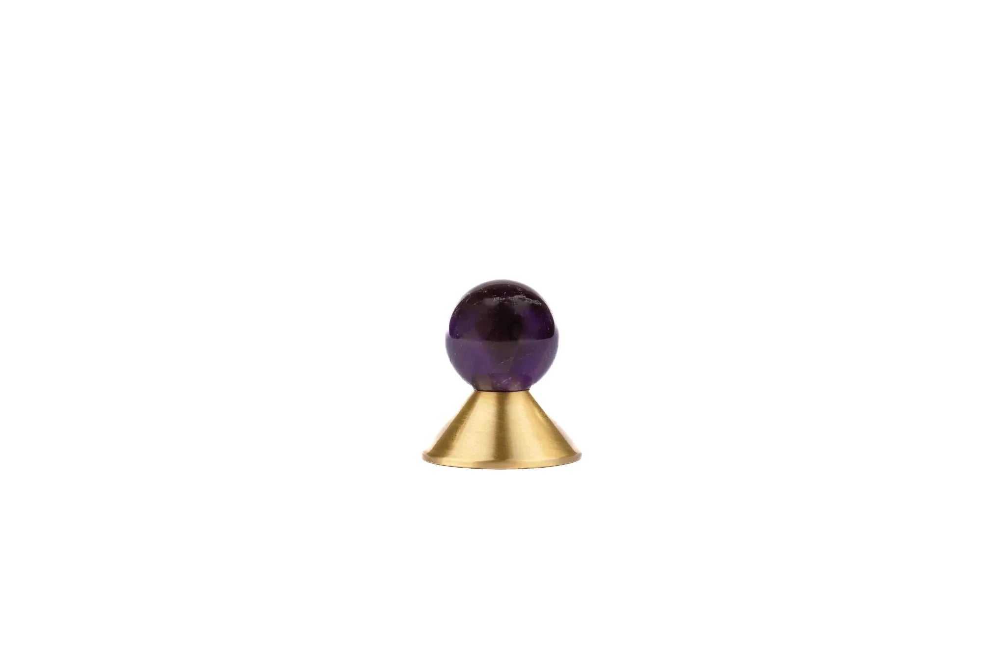 Crystal and brass round cabinet knob in purple finish by Mantara, model Astro Knob with C-0021.